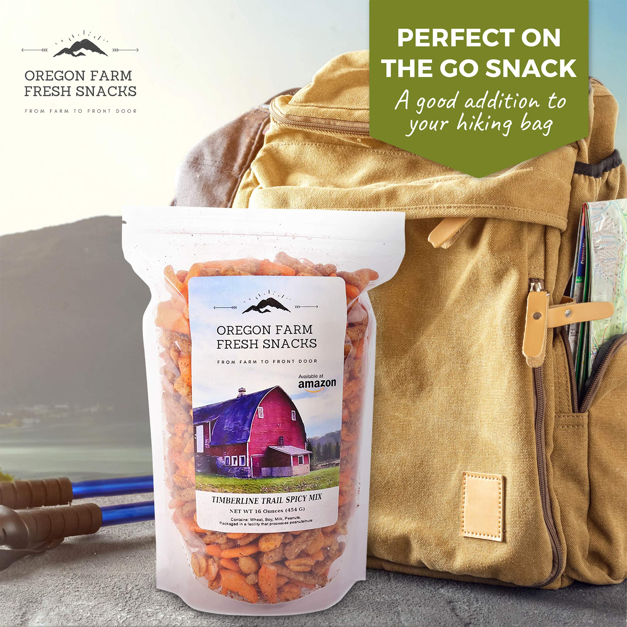 Oregon Farm Fresh Spicy Nuts & Cajun Sticks Trail Mix - 16oz Resealable Bag - Hot & Spicy Snack Pack for Game Night, Hiking, Camping & Office Snacks - Hand-Blended Premium Trail Mix