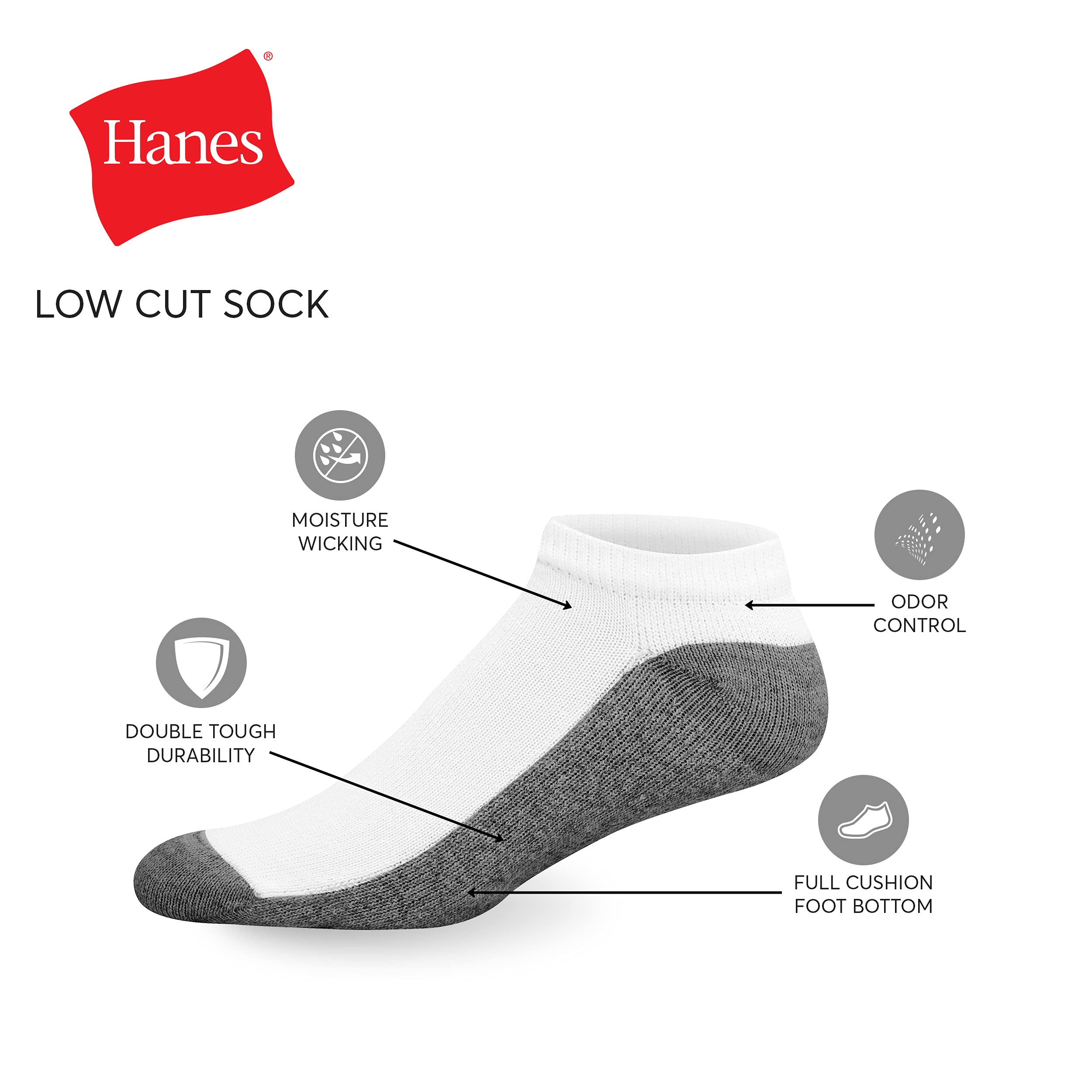 Hanes Men's Max Cushion Low Cut Athletic Socks - 6 Pack & 8 Pack - Breathable Comfort Socks for Running, Gym & Everyday Wear
