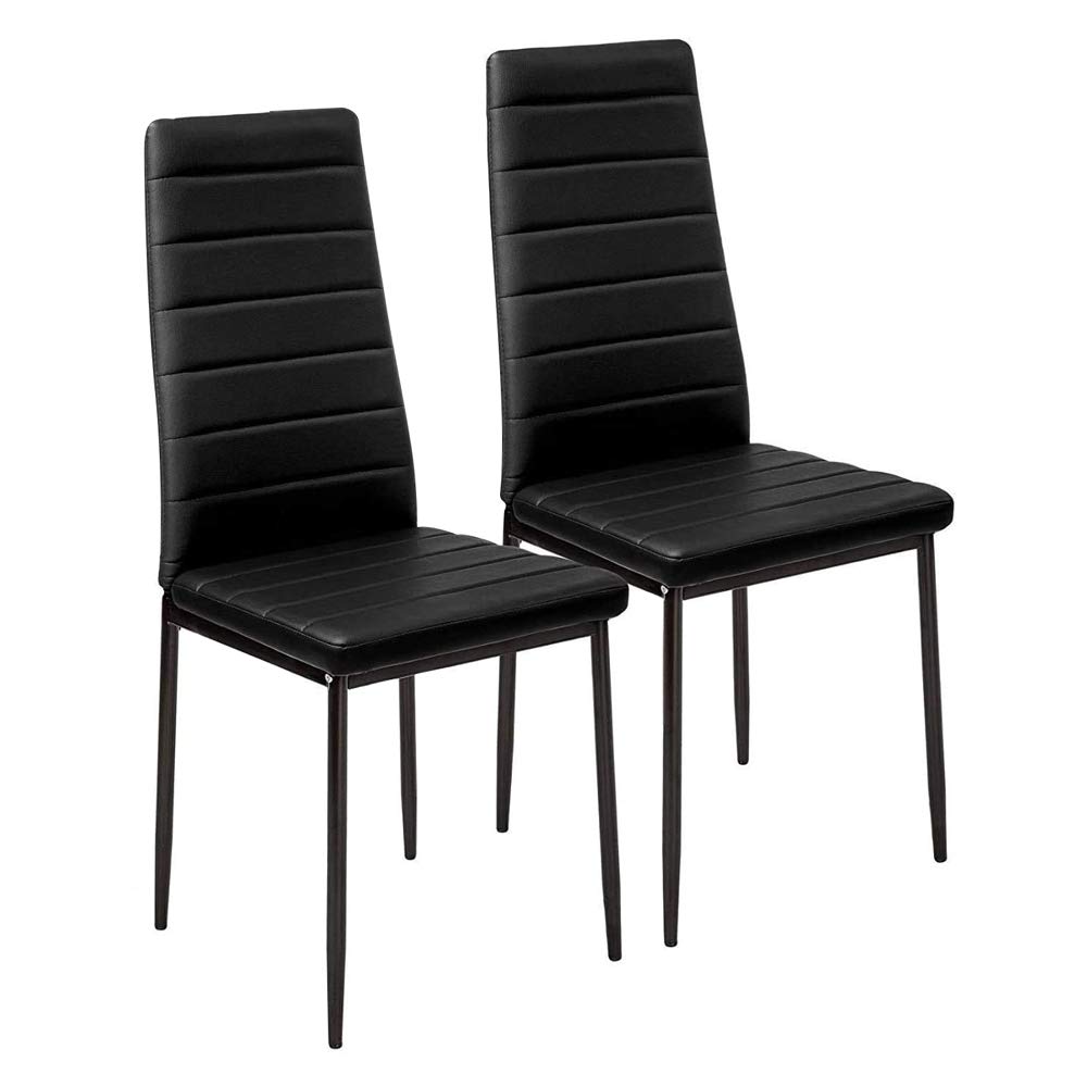 Mid Century Modern Black Dining Chairs Set of 2 - PU Leather Upholstered Side Chairs for Kitchen, Dining Room & Office - Comfortable & Stylish Seating Solution