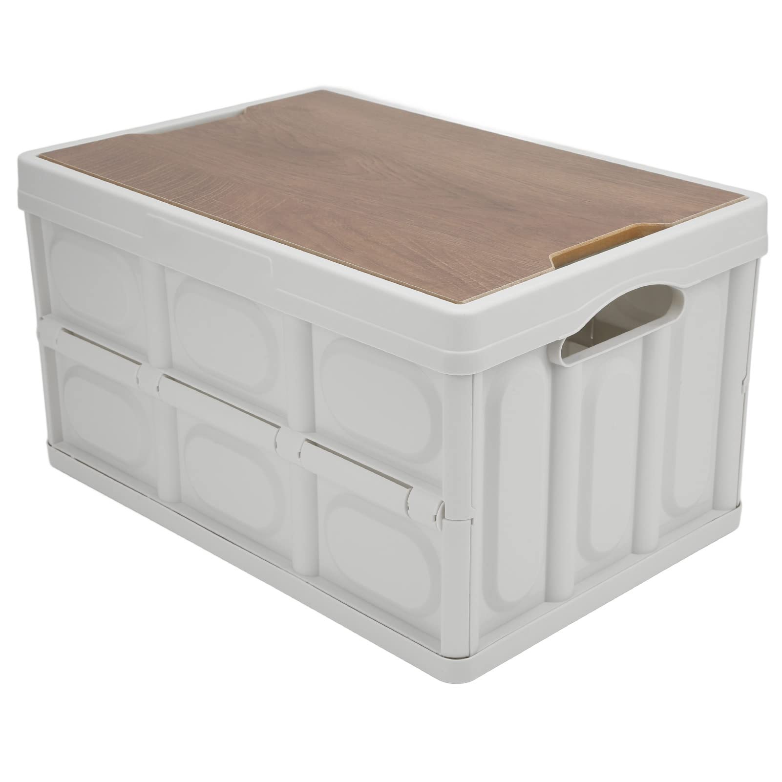 Gaeirt Foldable Storage Box with Removable Wooden Panel - Thickened & Safe Organizer for Car Trunk, Home, Office (White) - Perfect for Travel, Camping & Daily Storage Needs