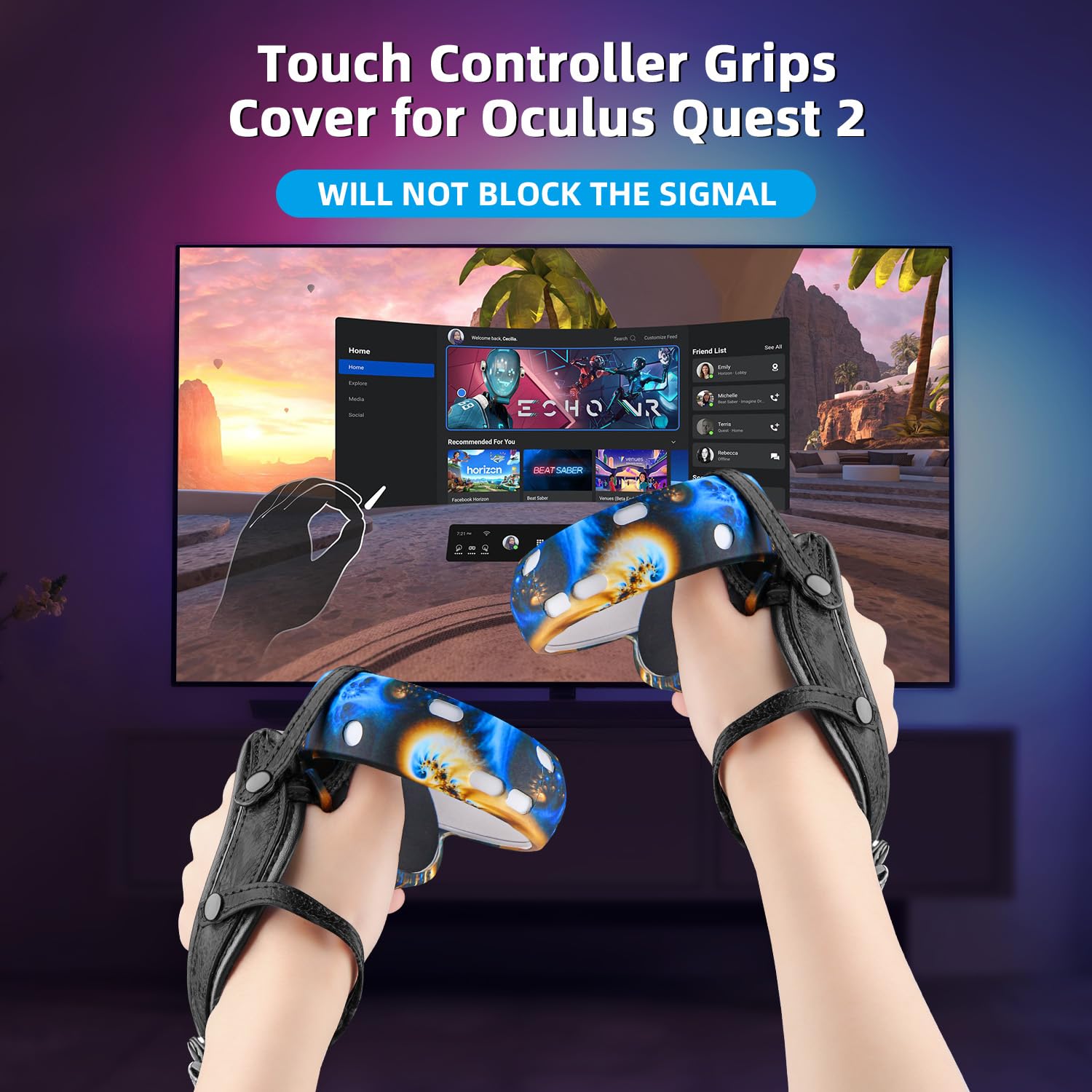 BlueFire VR Accessories Kit for Oculus Quest 2 - Silicone Face Cover, Controller Grips, Protective Shell, Lens Protector & 10 Disposable Eye Covers | Enhanced Comfort & Hygiene for Virtual Reality Gaming & Fitness