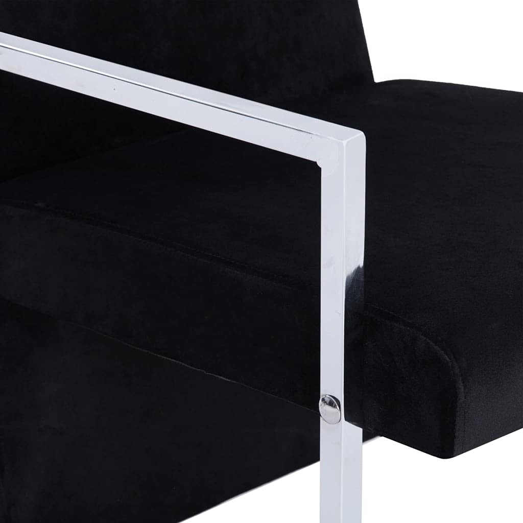 Modern Black Velvet Armchair with Chrome Feet - Sturdy Luxury Club Chair for Living Room & Bedroom | French Sofa Cube Seating Furniture | Perfect for Lounging, Reading Nooks & Home Offices