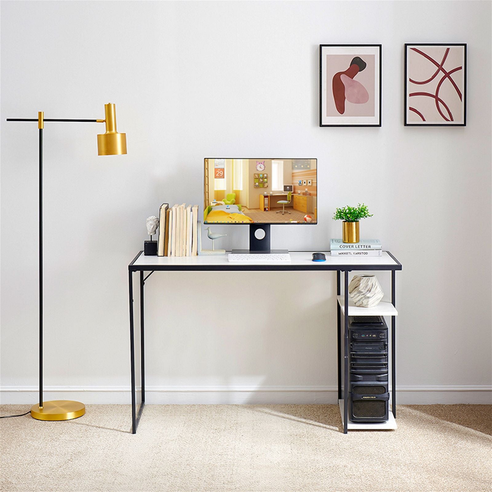 Modern Home Office Desk with Storage - Stylish & Functional Urban Style Writing Desk for Small Spaces - Perfect for Remote Work & Study
