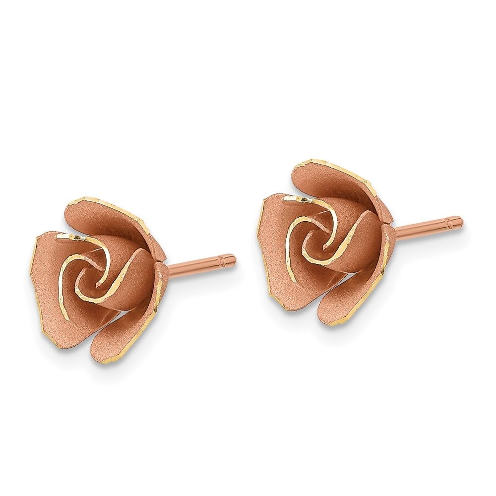 14K Rose Gold Diamond Cut Rose Stud Earrings for Women - Satin Finish, 0.36 Inch (9mm) - Elegant Gift for Valentine's Day, Anniversary & Special Occasions