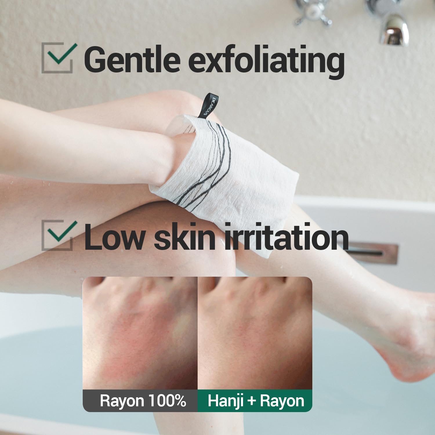 DEARCUS Korean Exfoliating Washcloth Towel 2Pcs & Shower Slippers Set - Balena White (Size 9-12) | Exfoliating Bath Towel & Non-Slip Slippers for Spa, Home & Travel Use
