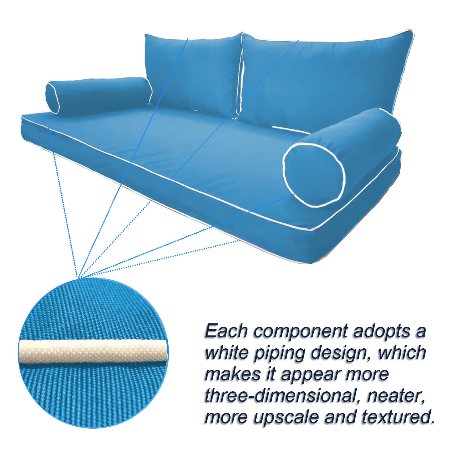 Water-Resistant Outdoor Daybed Cushion Cover Set - Twin Triple Size with Piped Edges, Swing Mattress Bolster Pillow & Fitted Sheet - Navy Blue | Perfect for Patio, Poolside & Garden Furniture