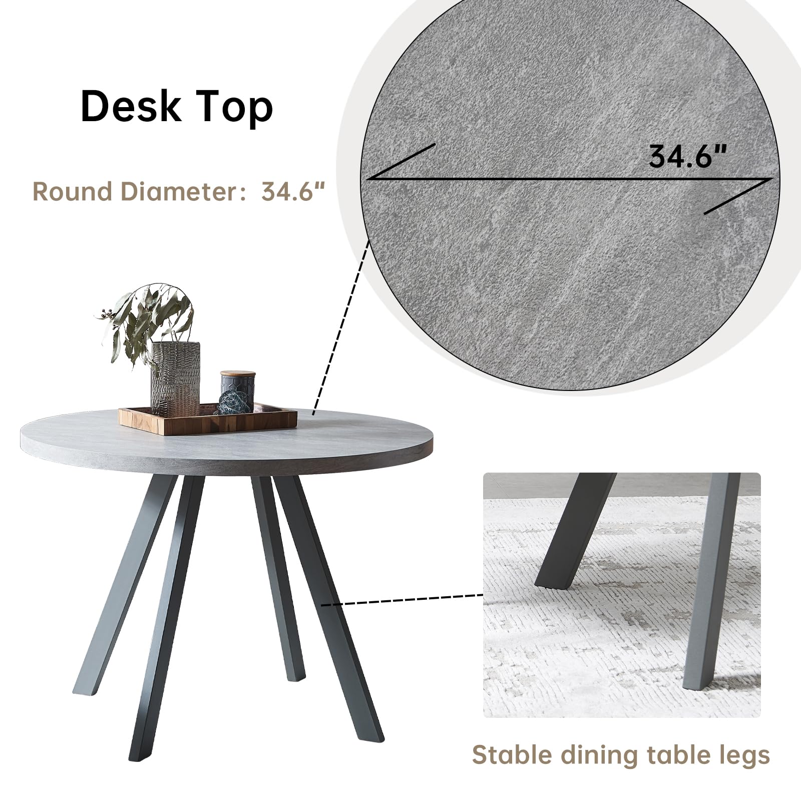 Space-Saving 4-Piece Dining Table Set with Grey Table & 4 White Chairs - Perfect for Small Apartments, Kitchen & Dining Room | Compact Furniture for Cozy Meals & Entertaining