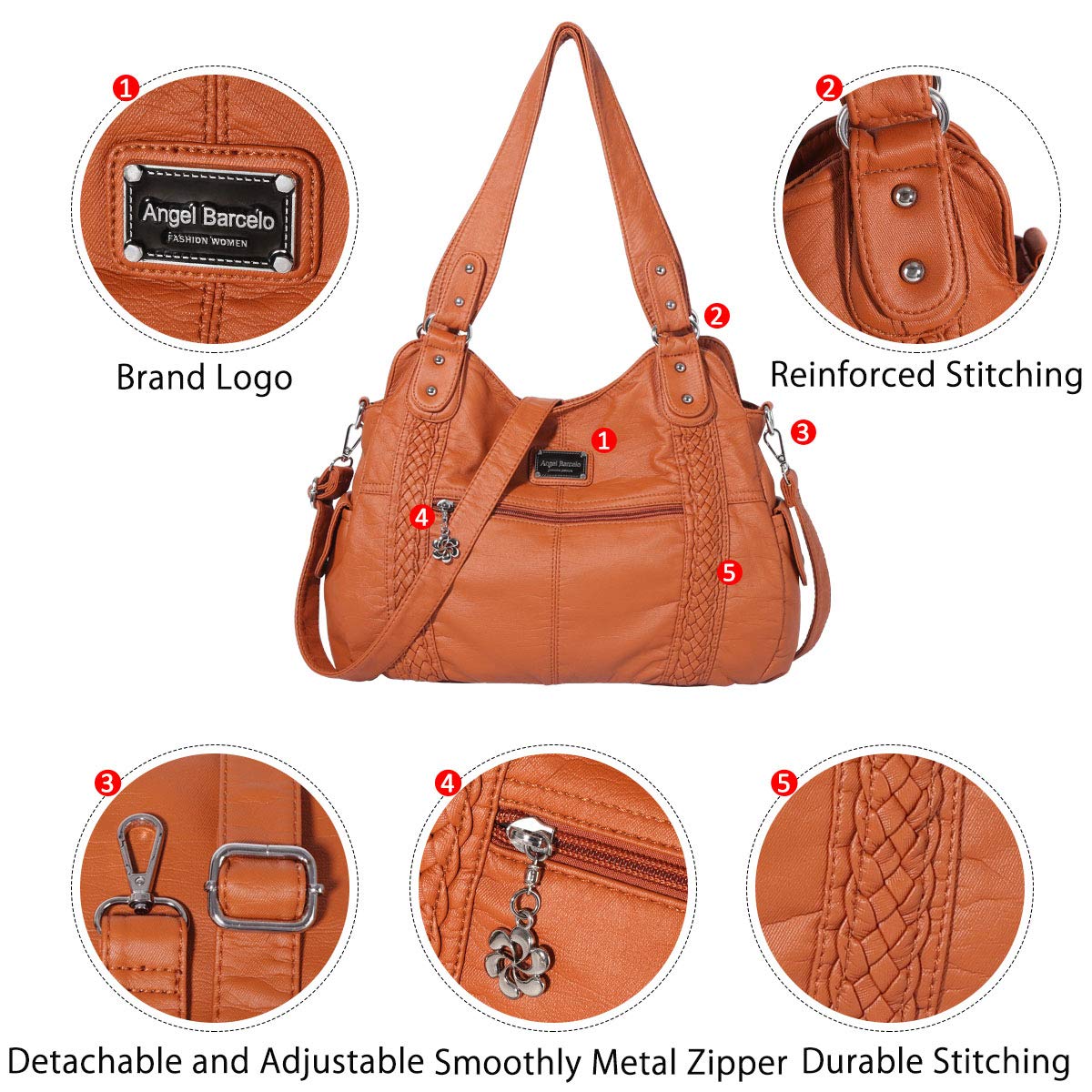 Angel Barcelo Women's Roomy Hobo Handbag - Fashionable Leather Shoulder Bag & Tote Purse for Work, Travel & Everyday Use
