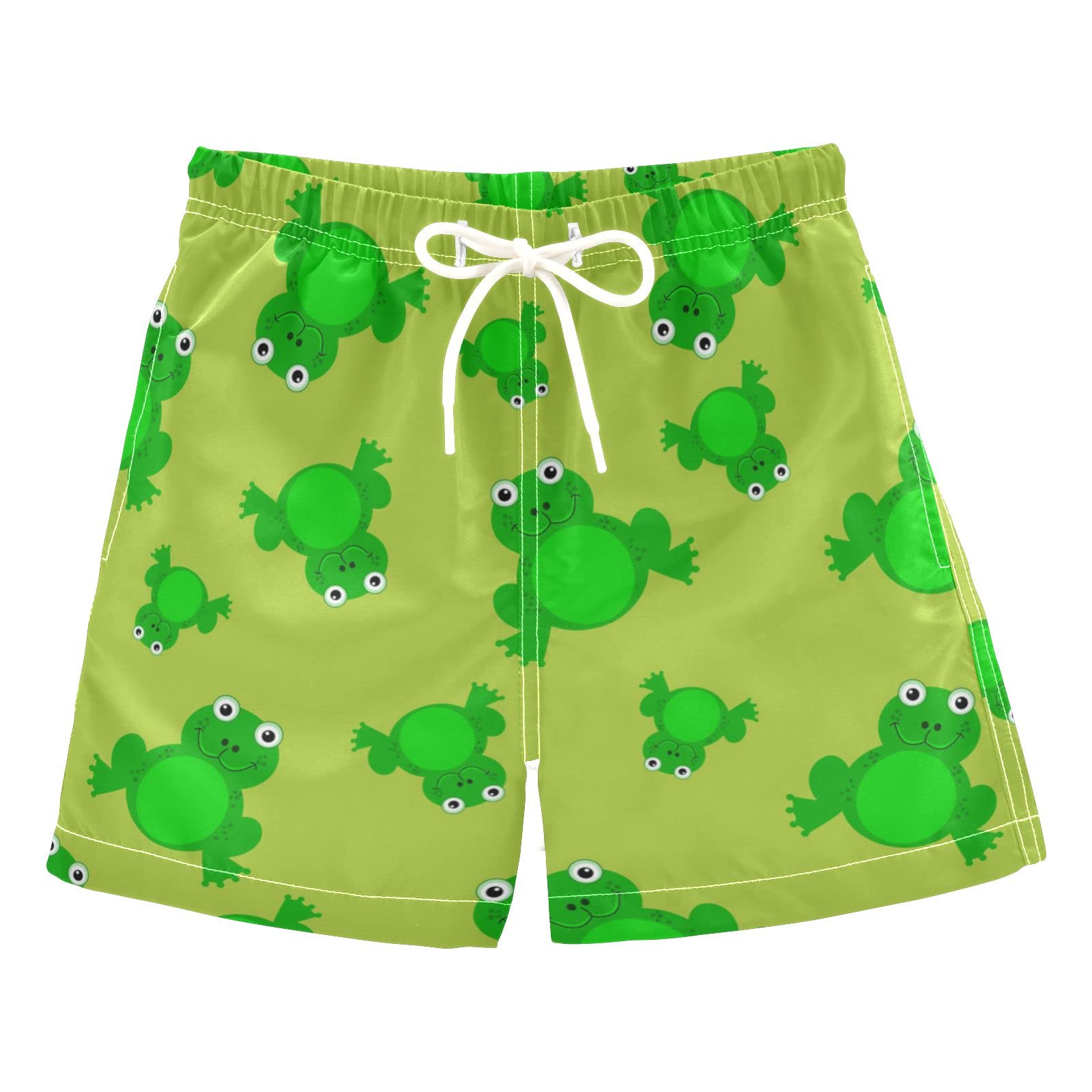 AMICHIC Boys' Quick-Dry Swim Trunks with Frog Pattern - Adjustable Waist Mesh Lining Swim Shorts for Beach, Pool & Summer Water Activities