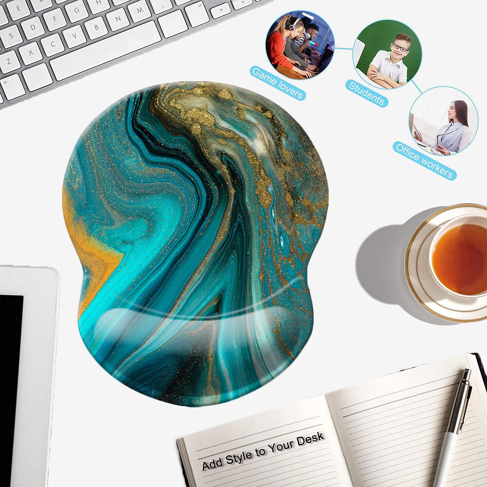 Ergonomic Mouse Pad with Wrist Support - Non-Slip Desk Mousepad for Office, Computer, Laptop & Mac - Comfortable & Lightweight Gaming & Work Mouse Mat (Marble Design) - Perfect for Long Hours of Typing, Gaming & Office Work