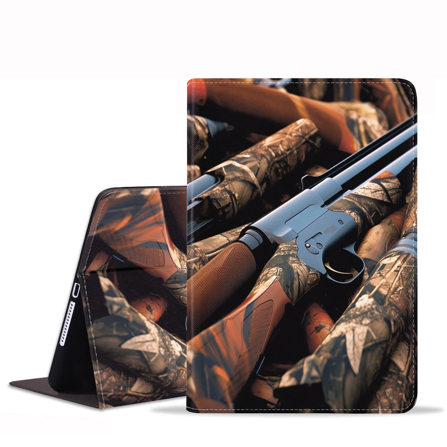Premium Leather Protective Case for iPad 9.7 (2017/2018), iPad Air 2, iPad Air & iPad Pro 9.7 with Auto Wake/Sleep | Adjustable Stand | Duck Hunting Camouflage Design - Perfect for Work, Travel & Outdoor Adventures