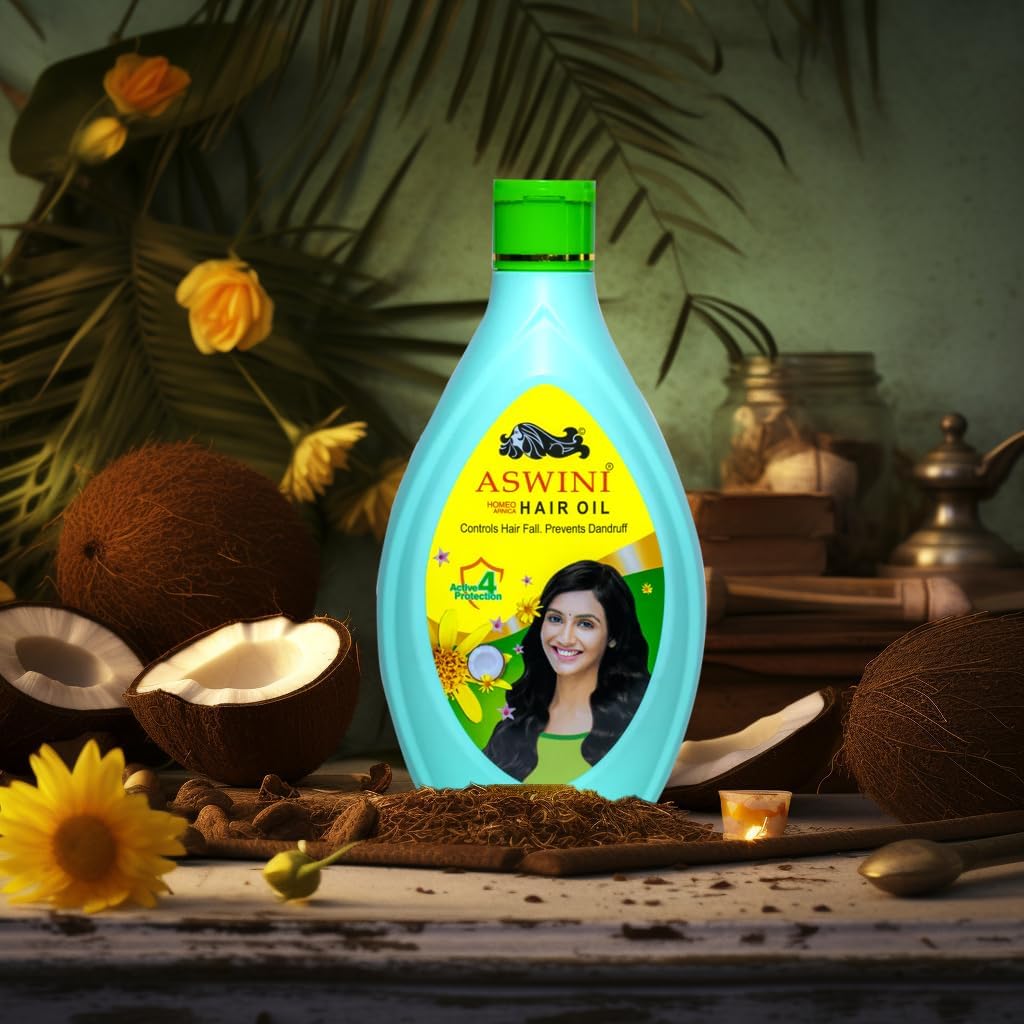Aswini Homeo Hair Oil for Hair Growth - Stops Hair Fall & Dandruff Treatment - 350ml Natural Ayurvedic Oil - Best for Dry Scalp & Damaged Hair - Perfect for Daily Hair Care Routine & Scalp Massage