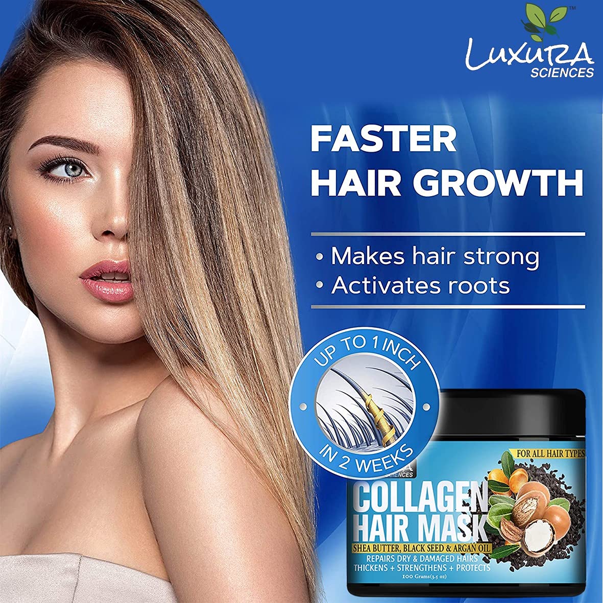 Luxura Sciences Collagen Hair Mask & Deep Conditioner with Black Seed Oil, Argan Oil & Shea Butter - Intense Hydration & Repair Treatment for Dry, Damaged Hair - 100g (Refreshing Peace) - Perfect for Post-Shower Hair Care & Weekly Nourishment Routine