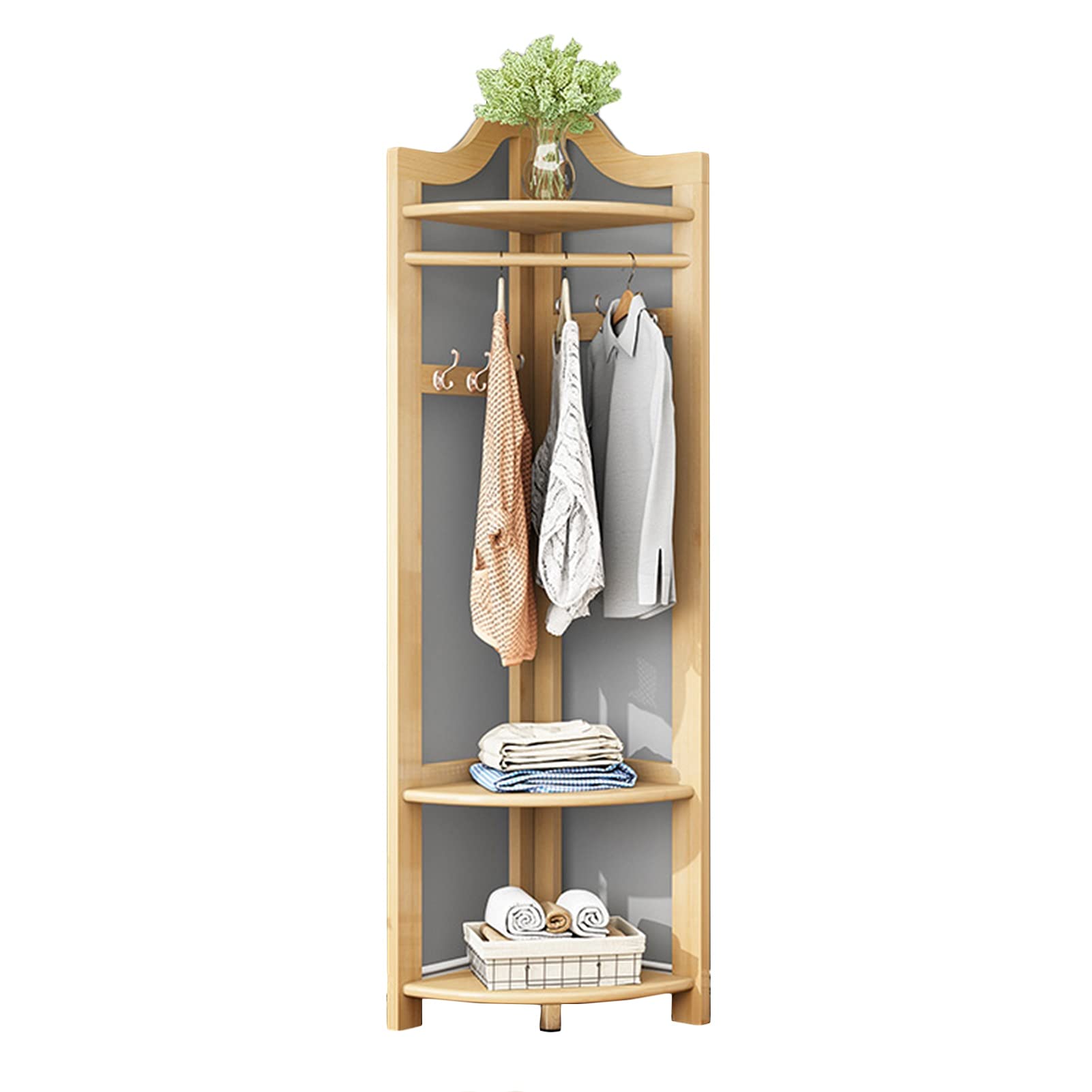 XINGLL 6-Hook Coat Rack Stand - Wooden Entryway Organizer for Clothes, Shoes & Hats (45X45X180CM) | Space-Saving Corner Storage for Hallway, Bedroom & Closet