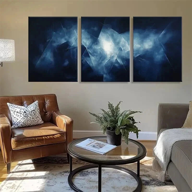 3-Piece Abstract Blue Geometric & Light Effects Wall Art Set - Framed Canvas 40x60cm (16x24in) - High Quality Print - 100% Australian Made - Ready to Hang - Perfect for Living Room, Bedroom & Office Decor