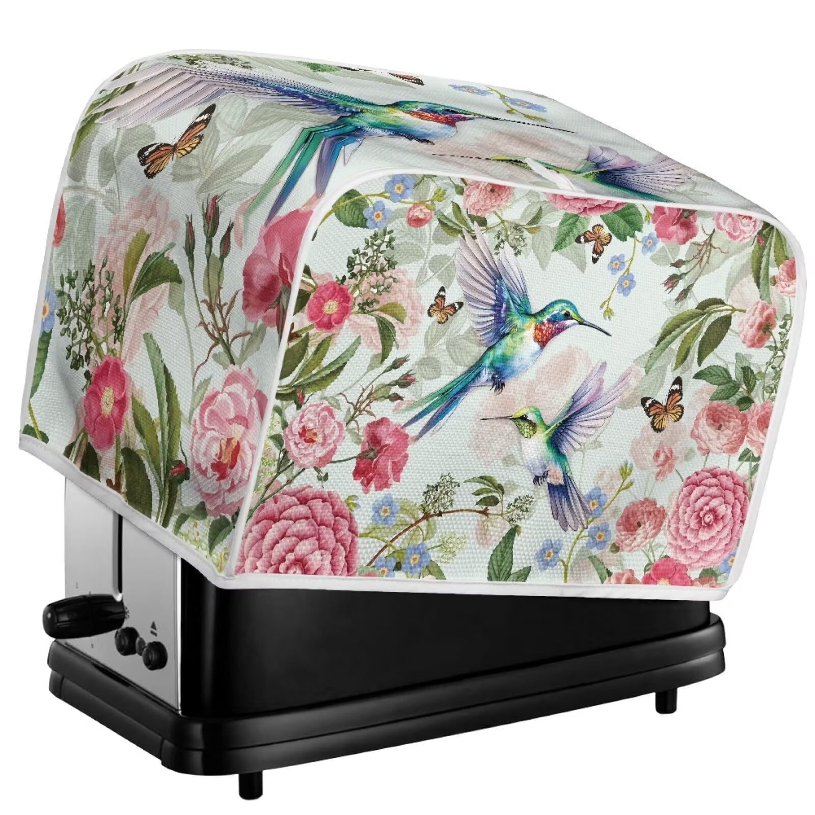 Floral Hummingbird Toaster Cover - 4 Slice Anti-Fingerprint Oven Dust Cover, Bread Maker & Bakeware Protector for Kitchen Countertop Decor