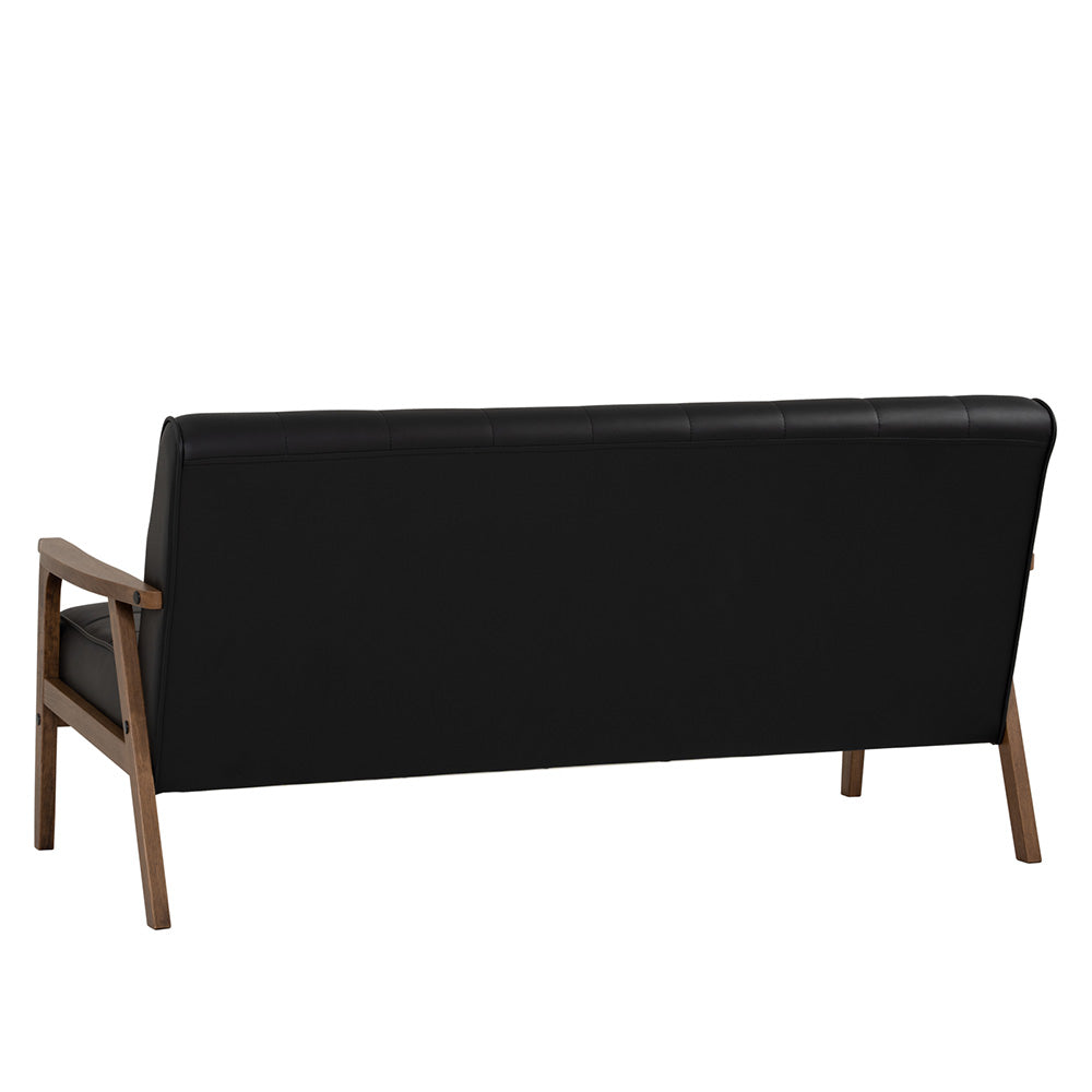 TUCSON 3-Seater Sofa in Walnut Frame with Black PU Leather Upholstery - Perfect for Living Room, Lounge, and Office Spaces