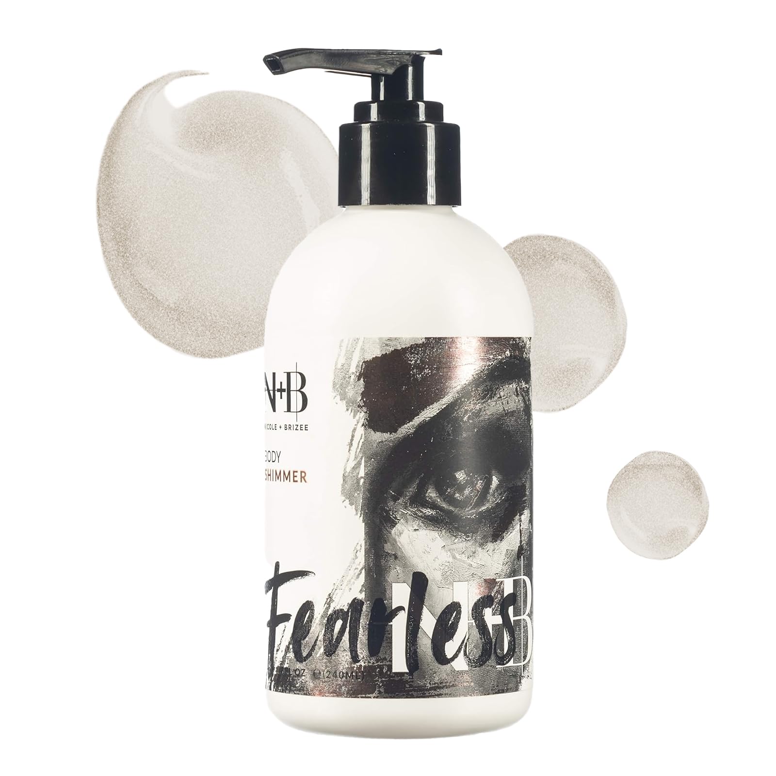 N+B Fearless Body Shimmer Lotion - Non-Sticky Moisturizing Highlighter with Alma Extract & Vitamin C | Hydrating Glow for Face, Hands & Body | Suitable for All Skin Types Including Dry, Sensitive & Rough Skin | 8oz | Perfect for Parties, Date Nights & Summer Glow