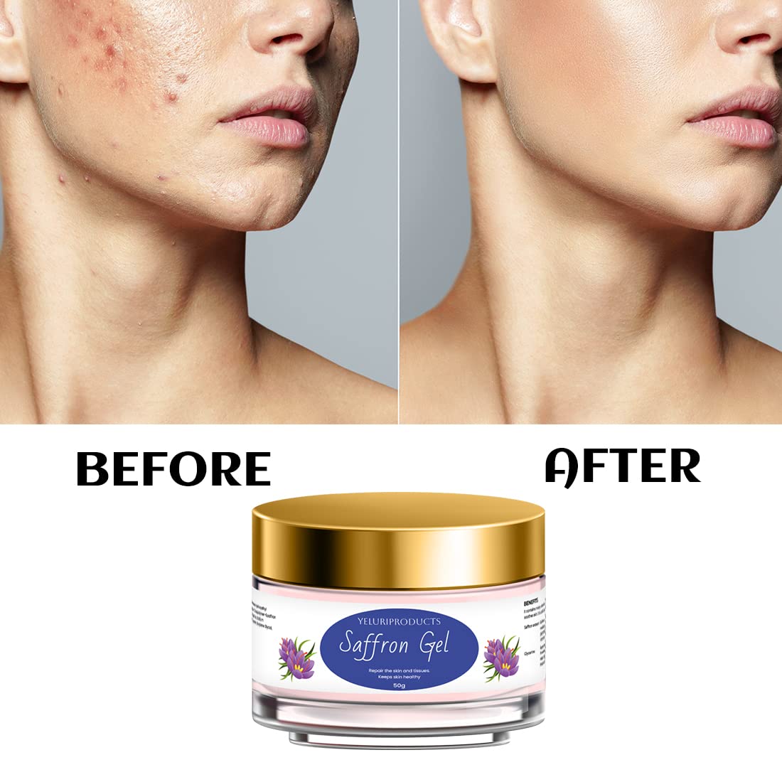 Yeluri Saffron Gel for Women - Brightening & Tan Removal, 50g (Pack of 2) | Glowing Skin Care Treatment for Face & Body | Perfect for Daily Use & Sun Protection