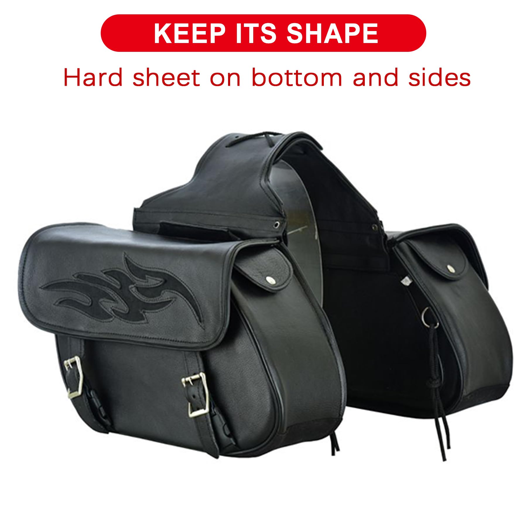 Premium Naked Cowhide Leather Motorcycle Saddle Bags - Universal Throw Over Side Bags for Honda Shadow, Sportster, Softail, Dyna & V-Star Cruisers (Black, Stud-Free) - Ideal for Road Trips, Commuting & Storage
