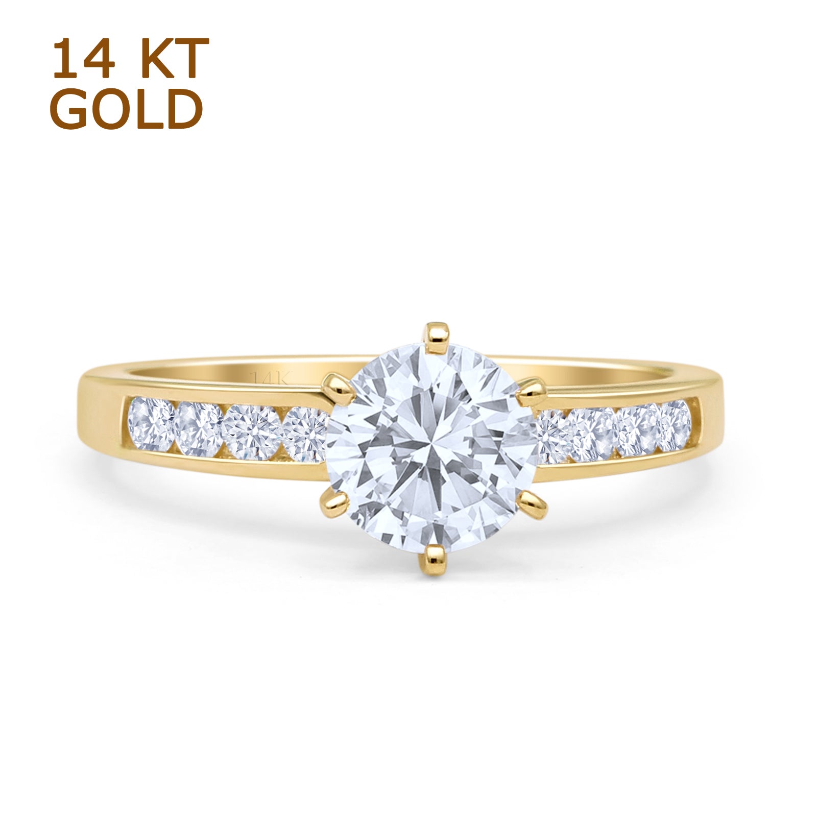 14K Yellow Gold Round Moissanite Cathedral Engagement Ring for Women - Perfect for Weddings, Proposals & Anniversary Gifts