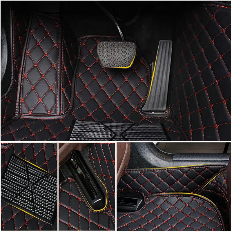 Custom 3D Diamond Leather Car Mats for Sedan, SUV & Sports Cars - Full Coverage Non-Slip Vehicle Floor Mats for Men & Women (Black/Blue) - Perfect for All-Weather Protection & Luxury Car Interior Upgrade