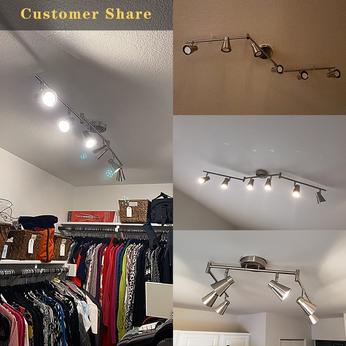 Modern LED Track Lighting Kit - 6 Adjustable Spotlights with Warm White Light, Flush Mount Ceiling/Wall Fixture for Kitchen, Dining Room, Hallway & Bedroom | Silver Finish | Energy-Efficient Home & Office Lighting Solution