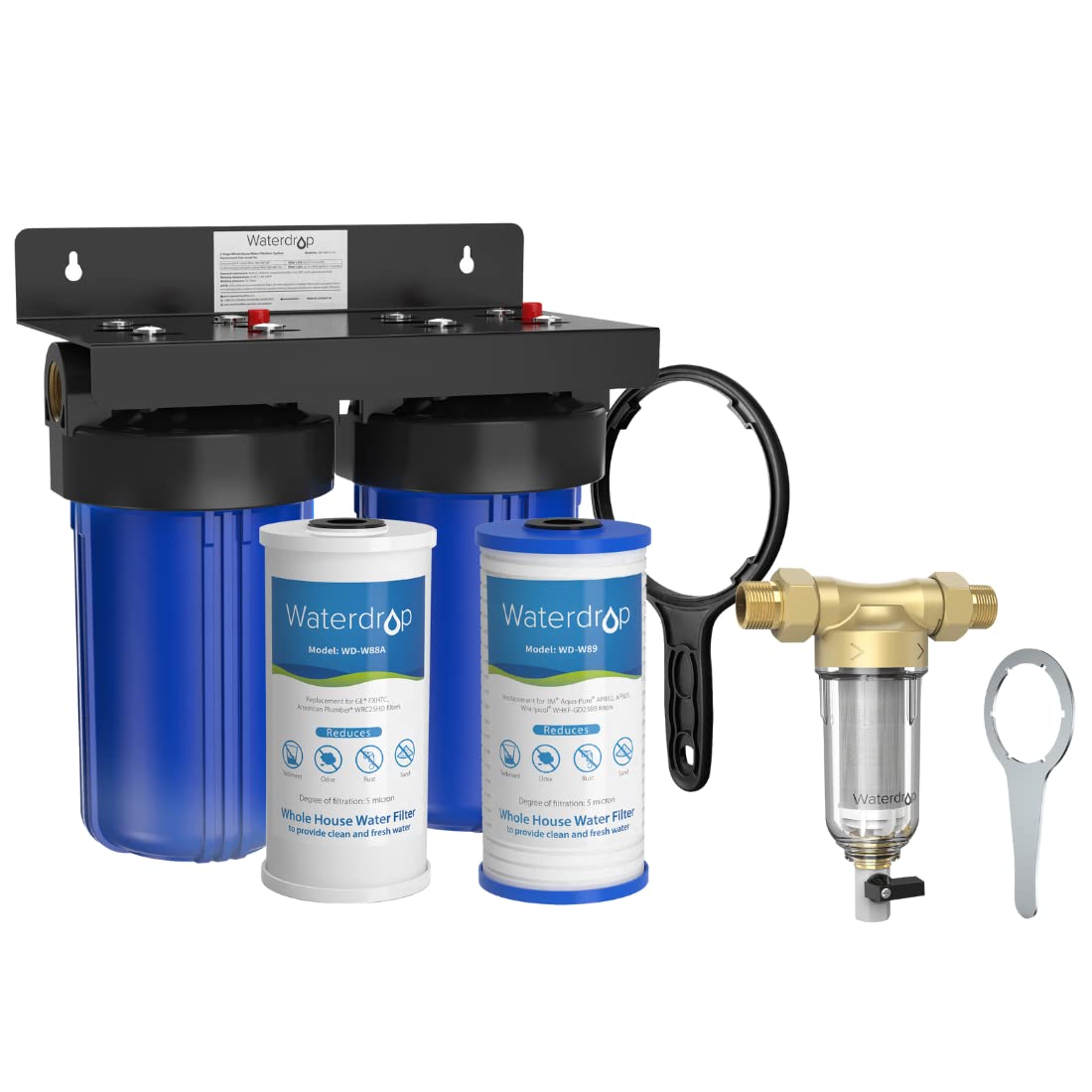 Waterdrop WD-WHF21-PG Whole House Water Filtration System with Spin Down Sediment Filter - 5-Stage Filtration for Lead & Chlorine Reduction - Includes 10