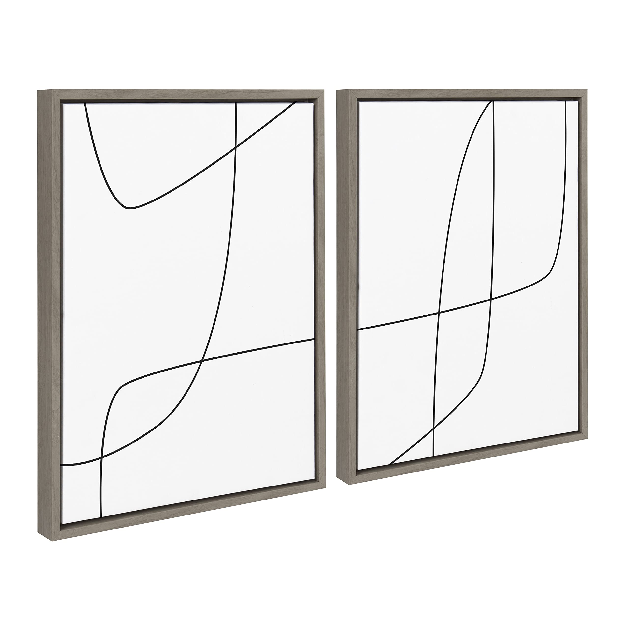 Modern Abstract Black & White Framed Canvas Wall Art Set - 2 Piece 18x24 Gray - Contemporary Home Decor for Living Room, Bedroom & Office - Kate & Laurel Sylvie Collection by The Creative Bunch Studio