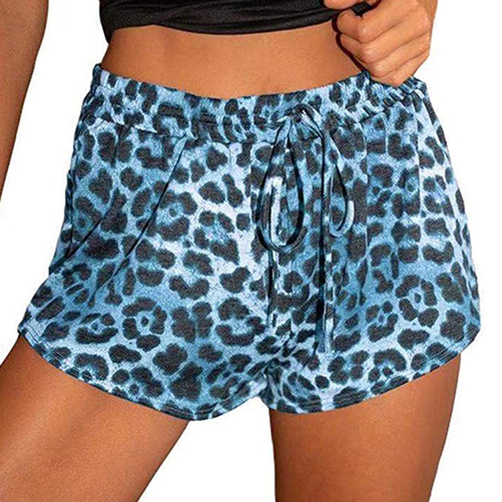 TIMEMEANS Women's Leopard Print Athletic Pants with Drawstring Waist, Hidden Shorts & Pockets - Comfortable Workout, Yoga, Running, and Beach Wear for Women