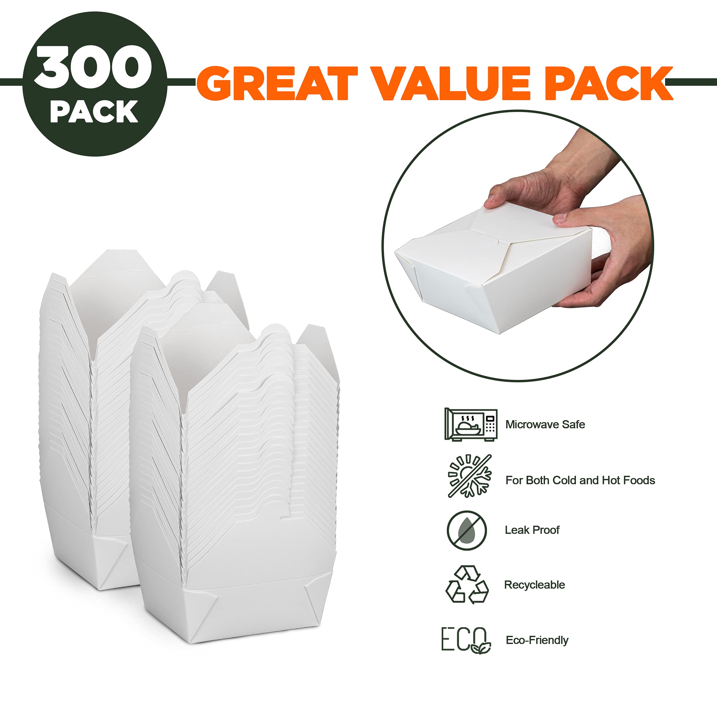 300 Pack 48 oz Disposable Paper Takeout Containers - 6.8