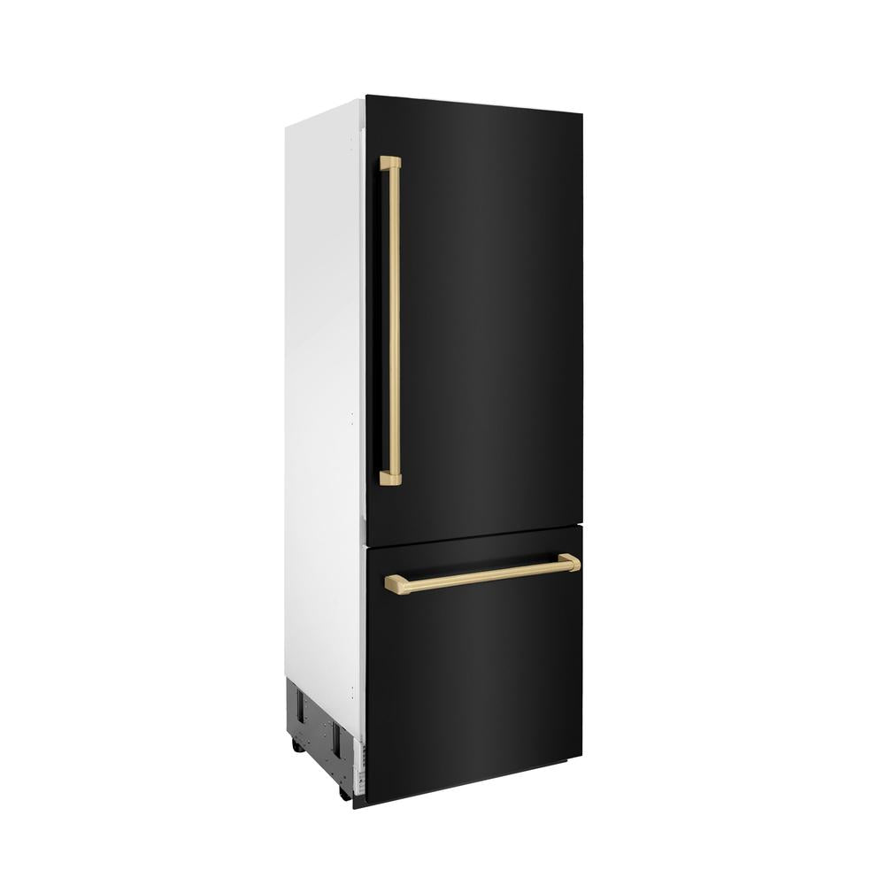 ZLINE Autograph Edition 30 Inch Built-In Bottom Freezer Refrigerator - 16.1 cu ft Capacity, Black Stainless Steel with Champagne Bronze Accents, Water Dispenser & Ice Maker - Perfect for Modern Kitchens, Open Concept Homes & Luxury Appliances Collection (RBIVZ BS 30 CB)