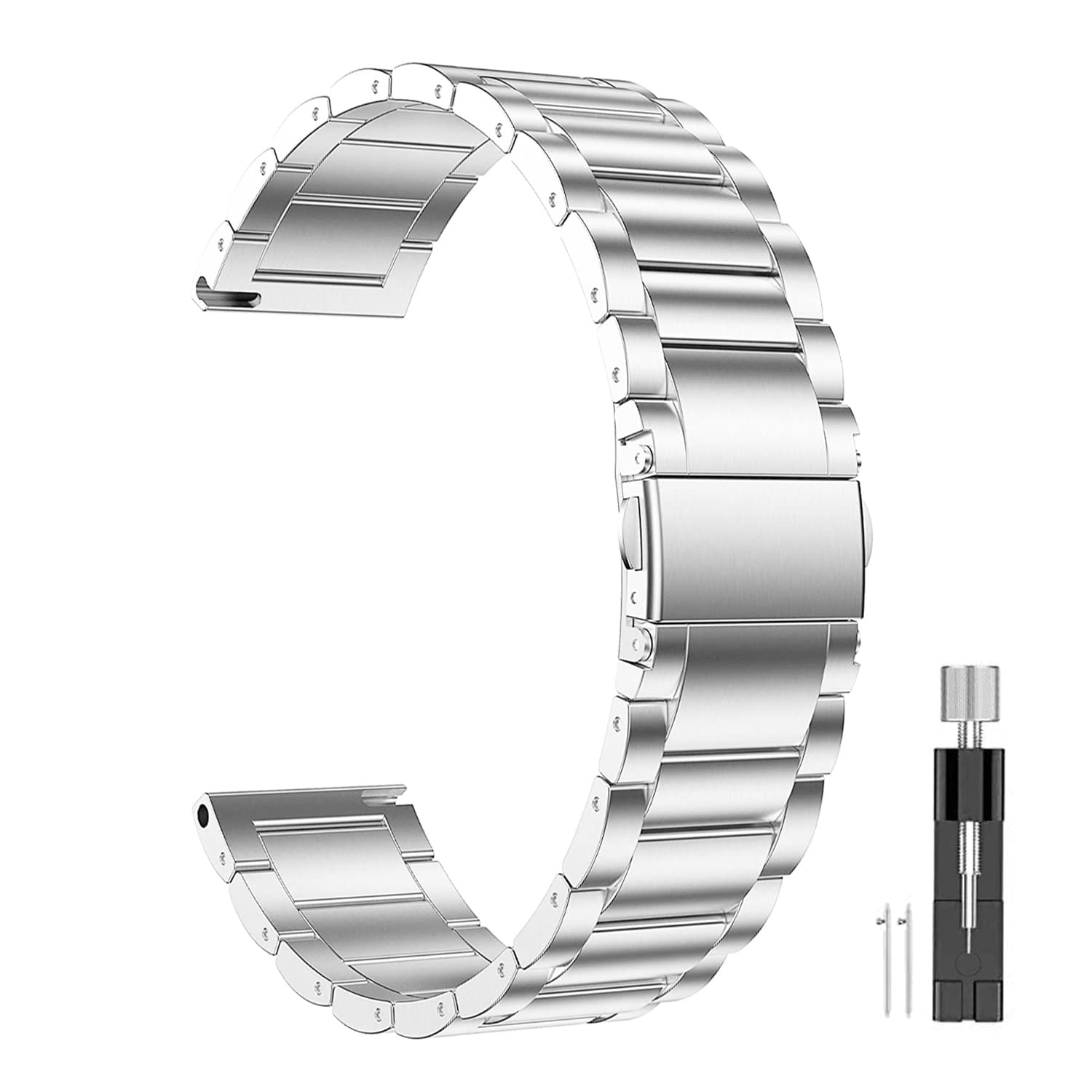 22MM Stainless Steel Quick Release Watch Band - Compatible with Samsung Galaxy Watch 46mm, Gear S3 Frontier/Classic & Huawei Watch 2 Classic/Pro - Durable Metal Replacement Strap for Smartwatches - Perfect for Workouts, Business Meetings & Everyday Wear