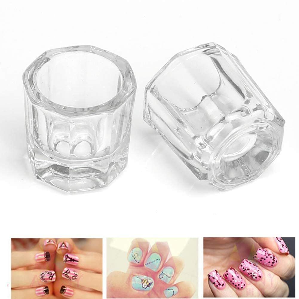 2PCS Crystal Glass Acrylic Powder Liquid Nail Art Cup with Lid - Manicure Bowl Container for Nail Extension & Dip Powder - Perfect for Salon, Home DIY Nail Art & Professional Nail Technicians