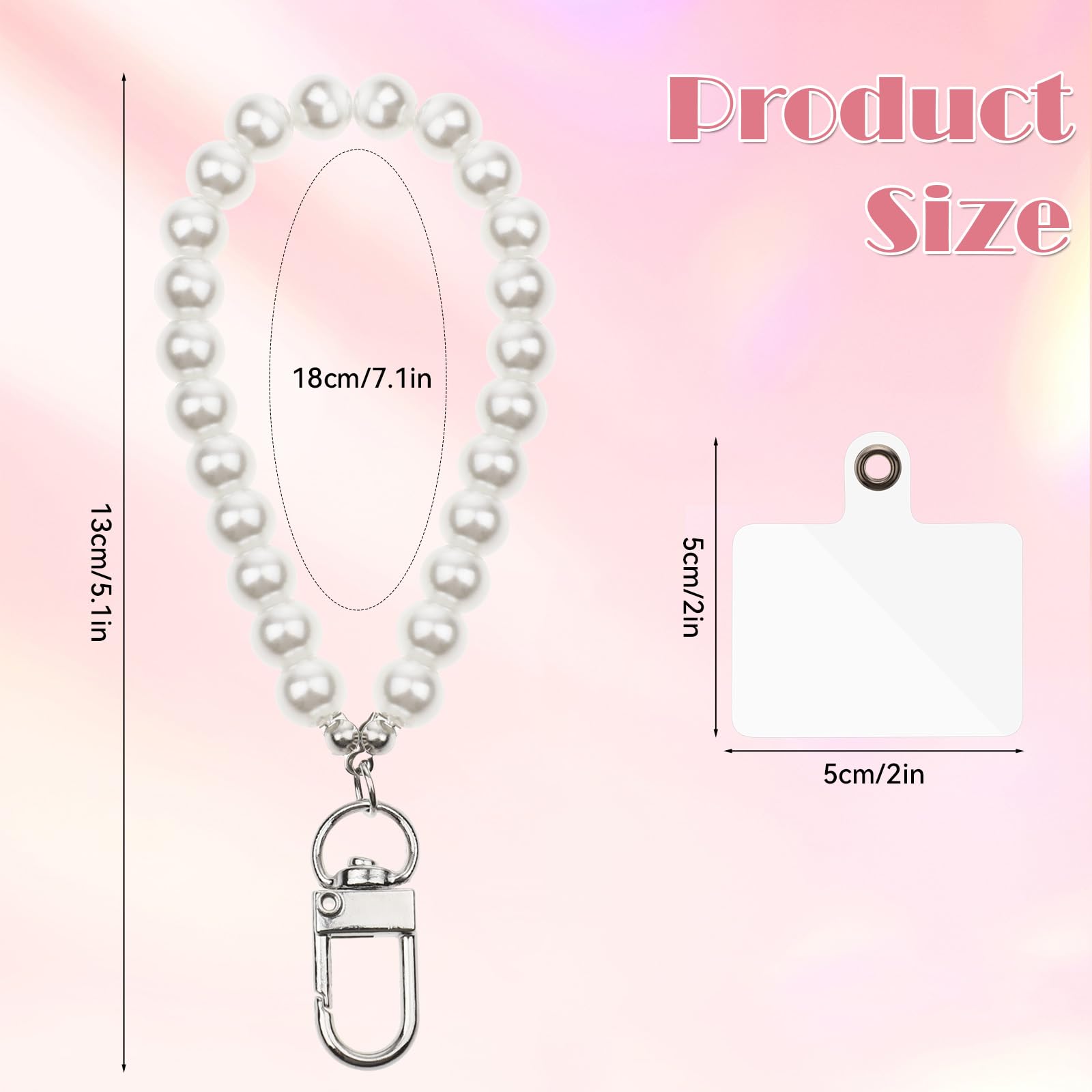 Pearl Phone Charm Strap - 2pcs Back Patch Included | Universal Phone Pendant Wrist Strap with Beads | Cute Camera Wrist Strap for Most Phone Cases | Perfect for Selfies, Vlogging & Everyday Use