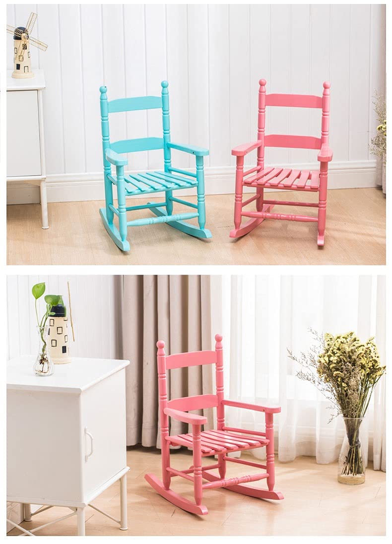 Pink Wooden Rocking Chair for Kids - Indoor & Outdoor Nursery Rocker for Boys & Girls Ages 6-10, Durable 220lb Capacity - Perfect for Bedrooms, Playrooms, Porches & Gardens