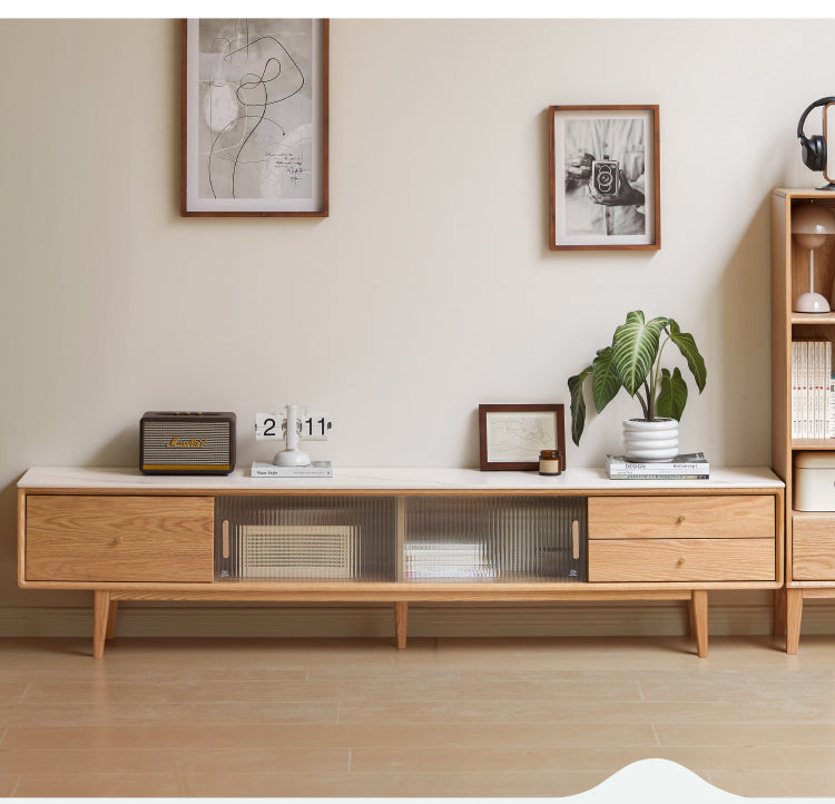 Solid Oak Wood Modern Storage Cabinet with Rock Plate - Stylish Home Organization for Living Room, Bedroom & Office