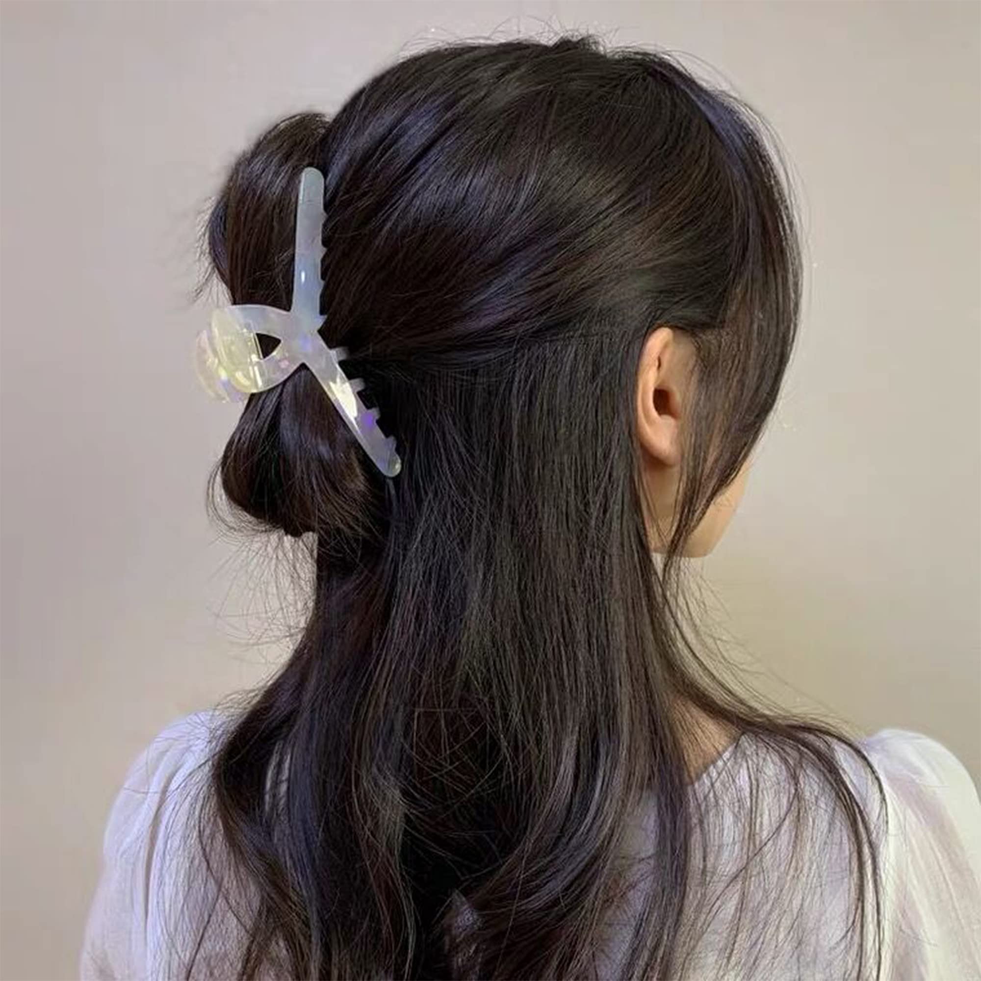 Stylish Waterproof Hair Claw Clips for Women - Medium Banana Jaw & Butterfly Hair Clips Set of 2 (Pink & White) - Perfect for Beach, Gym, Work & Everyday Hairstyling