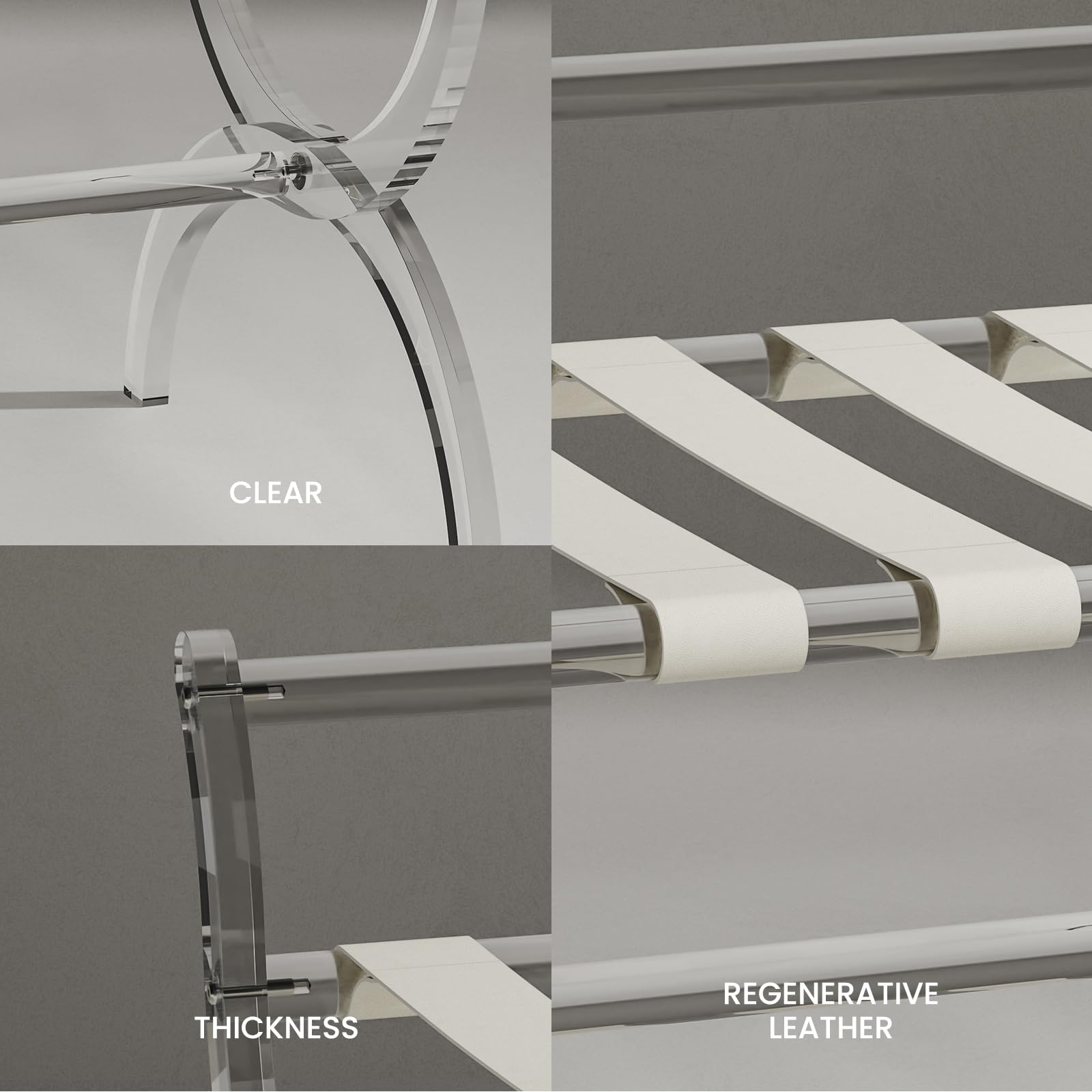 Byingo Foldable Acrylic Luggage Rack with Leather Straps - Heavy Duty Suitcase Stand Holds 50-100 lbs, High Back Support - Perfect for Bedroom, Guest Room & Hotel Use - Portable & Space Saving Travel Storage Solution
