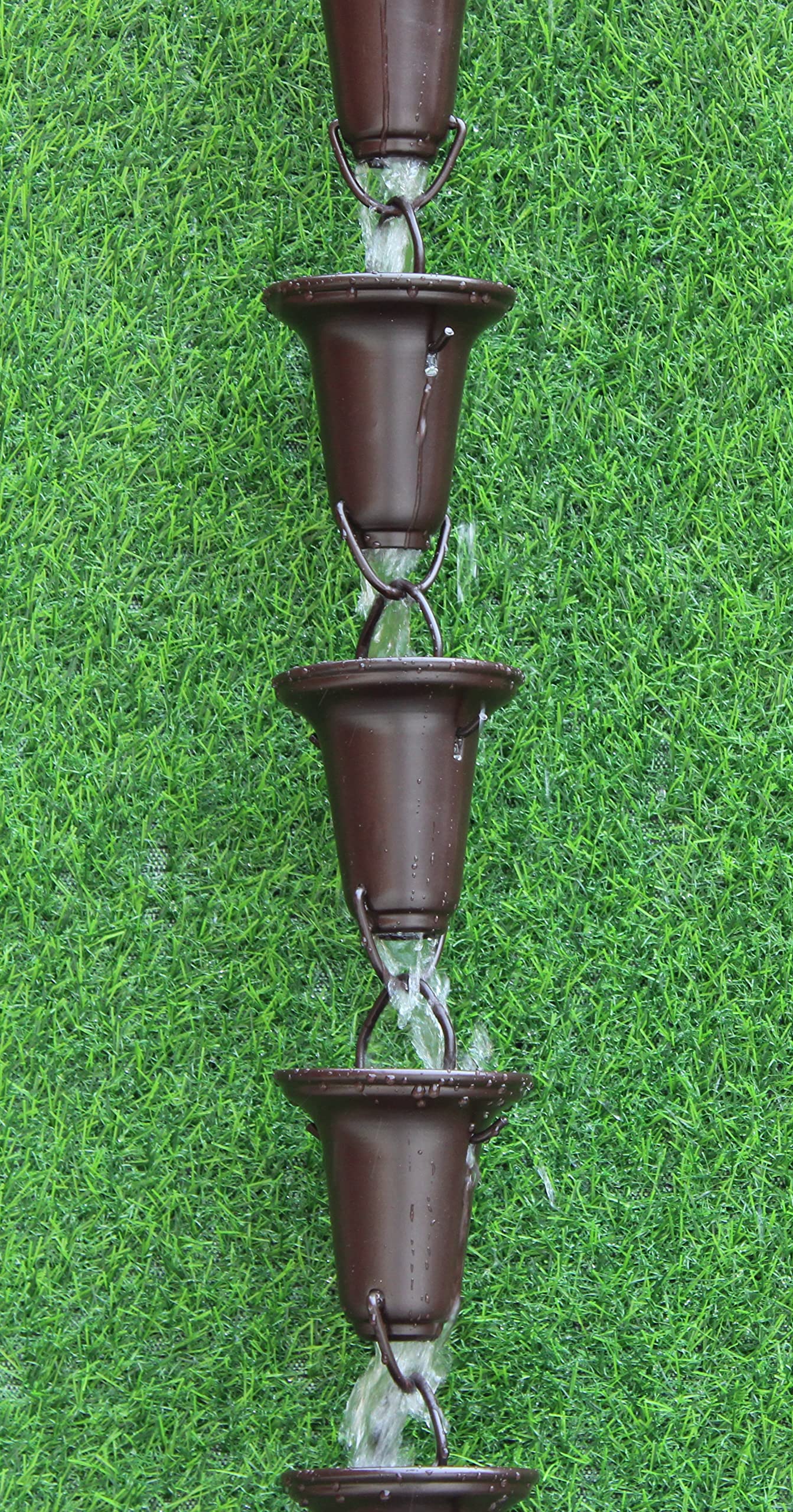 KAM Home Flared Cups Rain Chain with Brass Bolt Gutter Adapter - 8.5 Inch Brown Copper Finish for Easy Downspout Installation | Perfect for Garden Drainage, Patio Decor & Eco-Friendly Water Collection