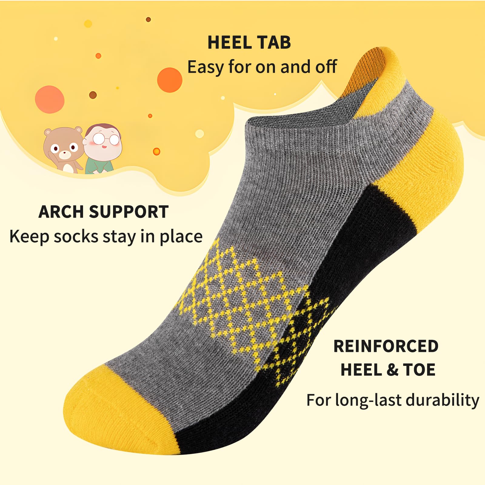 Comfoex Boys Athletic Socks 6 Pairs - Breathable Ankle Socks with Half Cushion for Little & Big Kids - Perfect for Running, School & Daily Activities