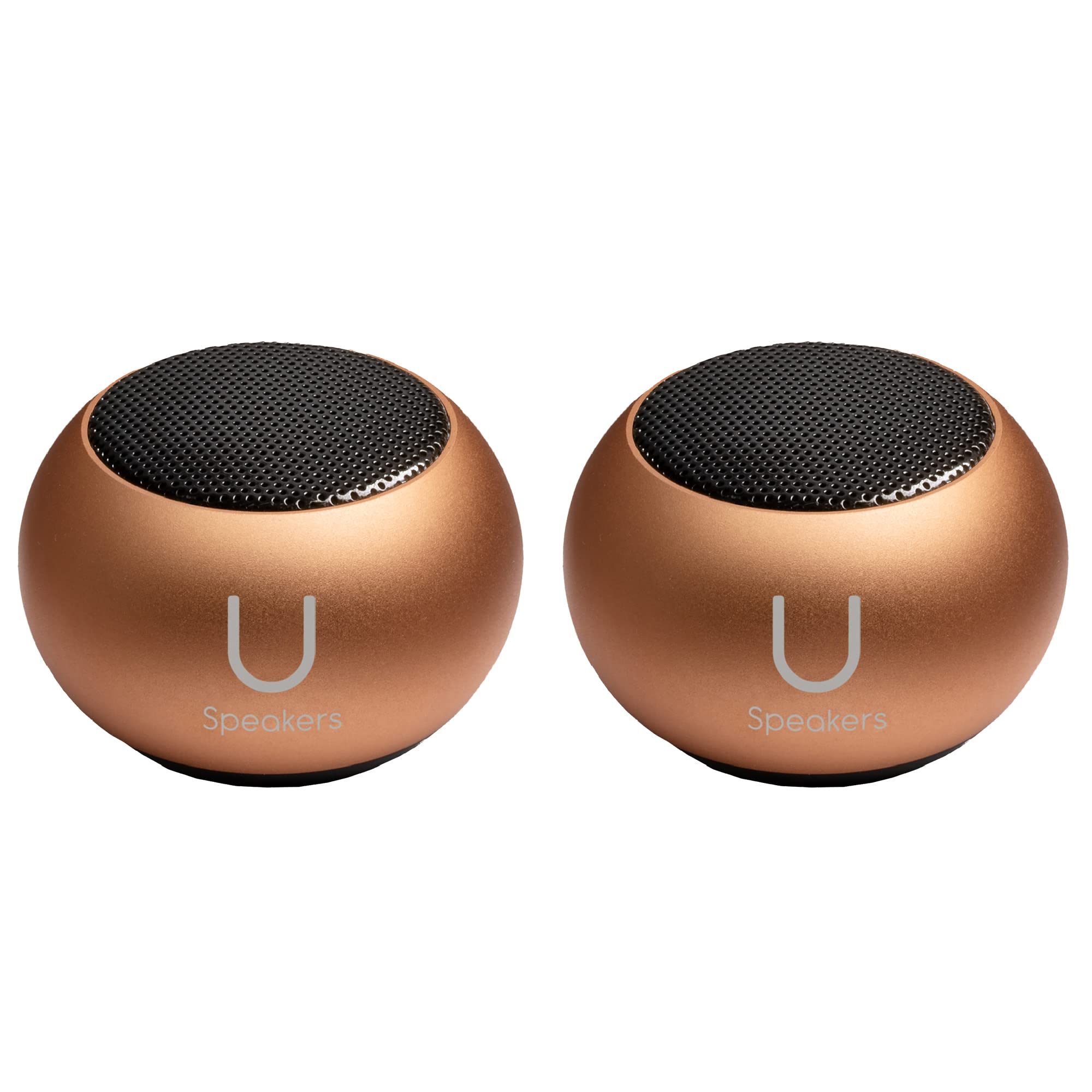 Mini Bluetooth Computer Speakers 2-Pack with Built-in Mic & Selfie Remote - Rose Gold Wireless Desktop Speakers for Workspace, Laptop, PC, Tablet | Perfect for Home Office, Gaming & Video Calls