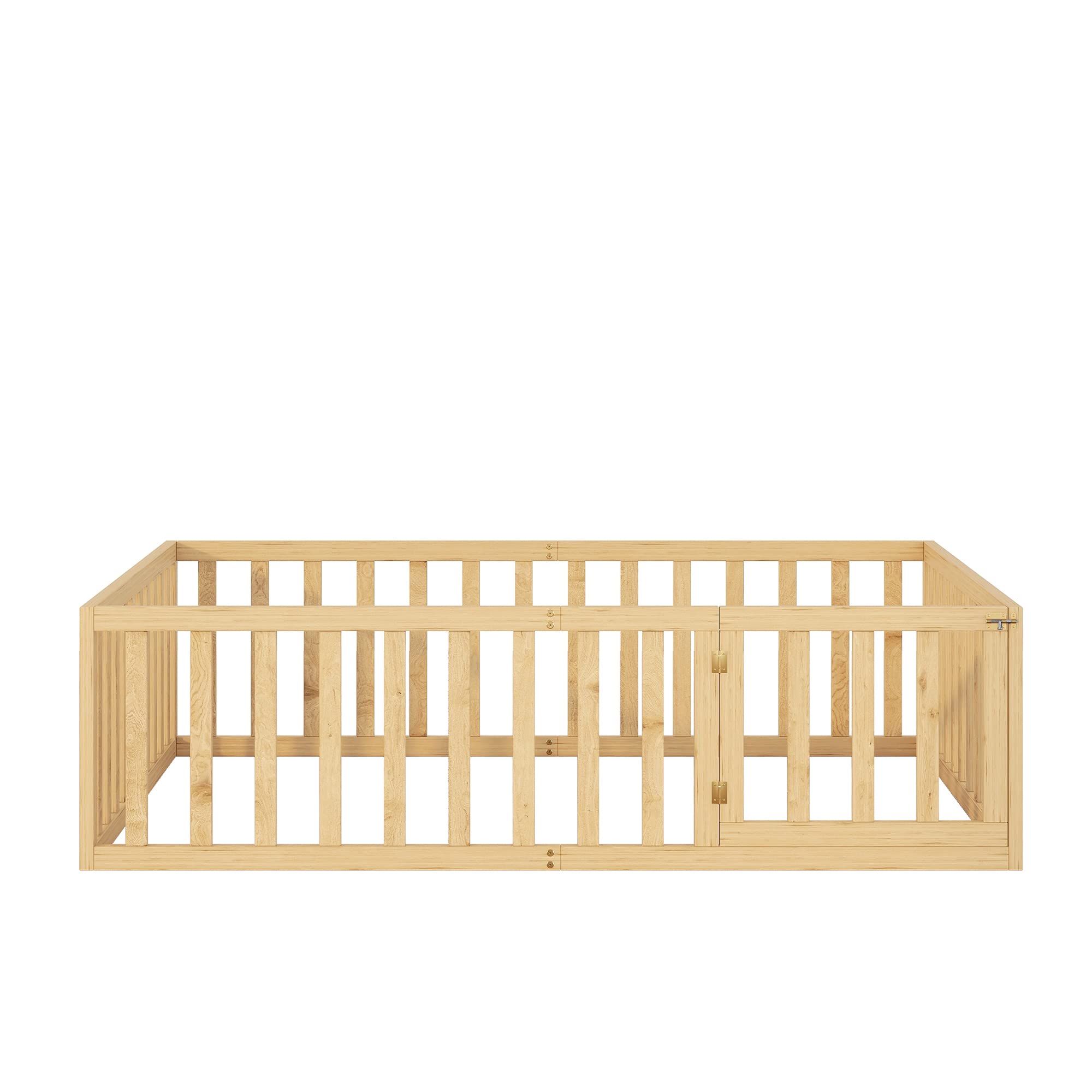 Wooden Kids Floor Bed with Fence & Door - Safe Playpen for Toddlers - Nursery & Playroom