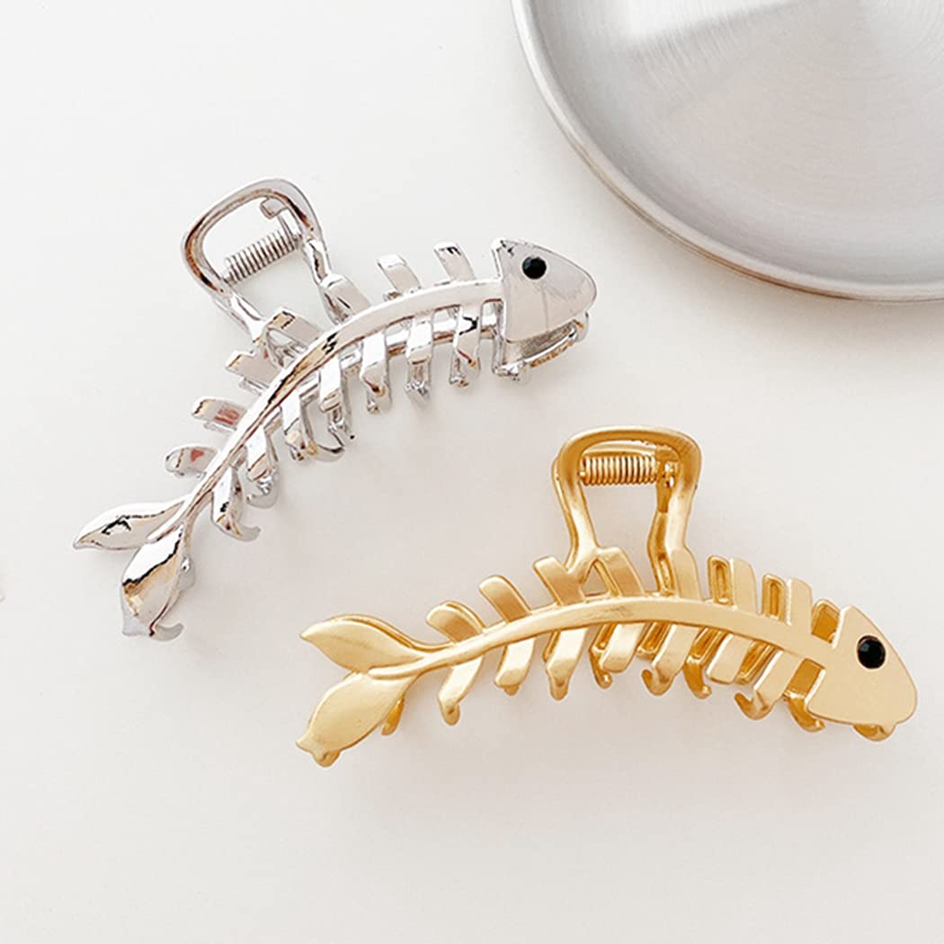 SalLady Silver & Golden Alloy Interlocking Teeth Ponytail Holder Hair Clips for Women - 2PCS Elegant Hair Claw Clips for Styling, Shower & Everyday Use - Classic Decorative Barrettes & Hair Grips