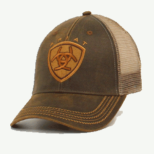 Ariat Men's Brown Oilskin Mesh Baseball Cap - Comfortable & Durable for Outdoor Work, Hiking, and Casual Wear