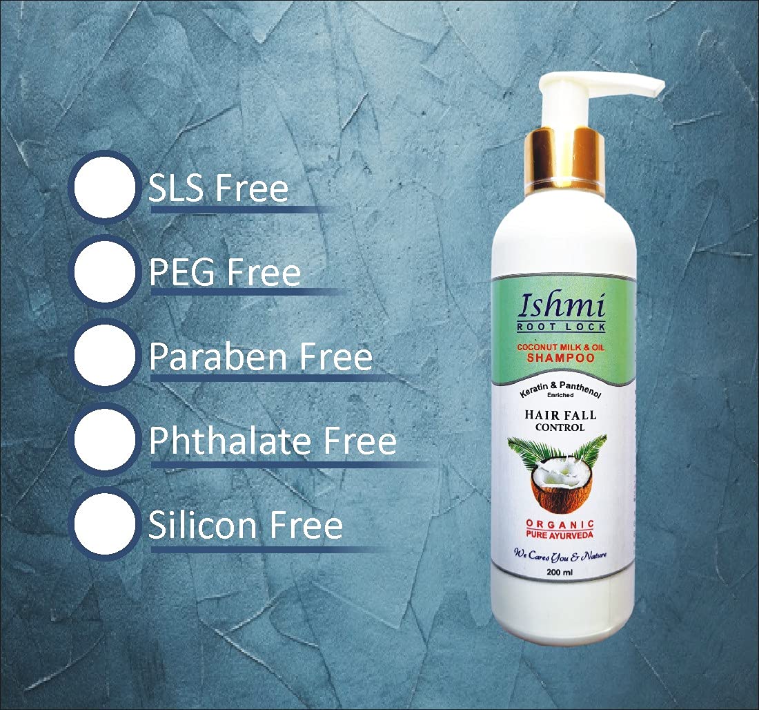 Ishmi Coconut Milk & Oil Root Lock Shampoo - 200ml | Stops Hair Fall, Promotes Hair Growth & Thickens Hair with Keratin & Panthenol | SLS, Sulfate, Paraben & Silicone Free | For Daily Hair Care & Scalp Nourishment