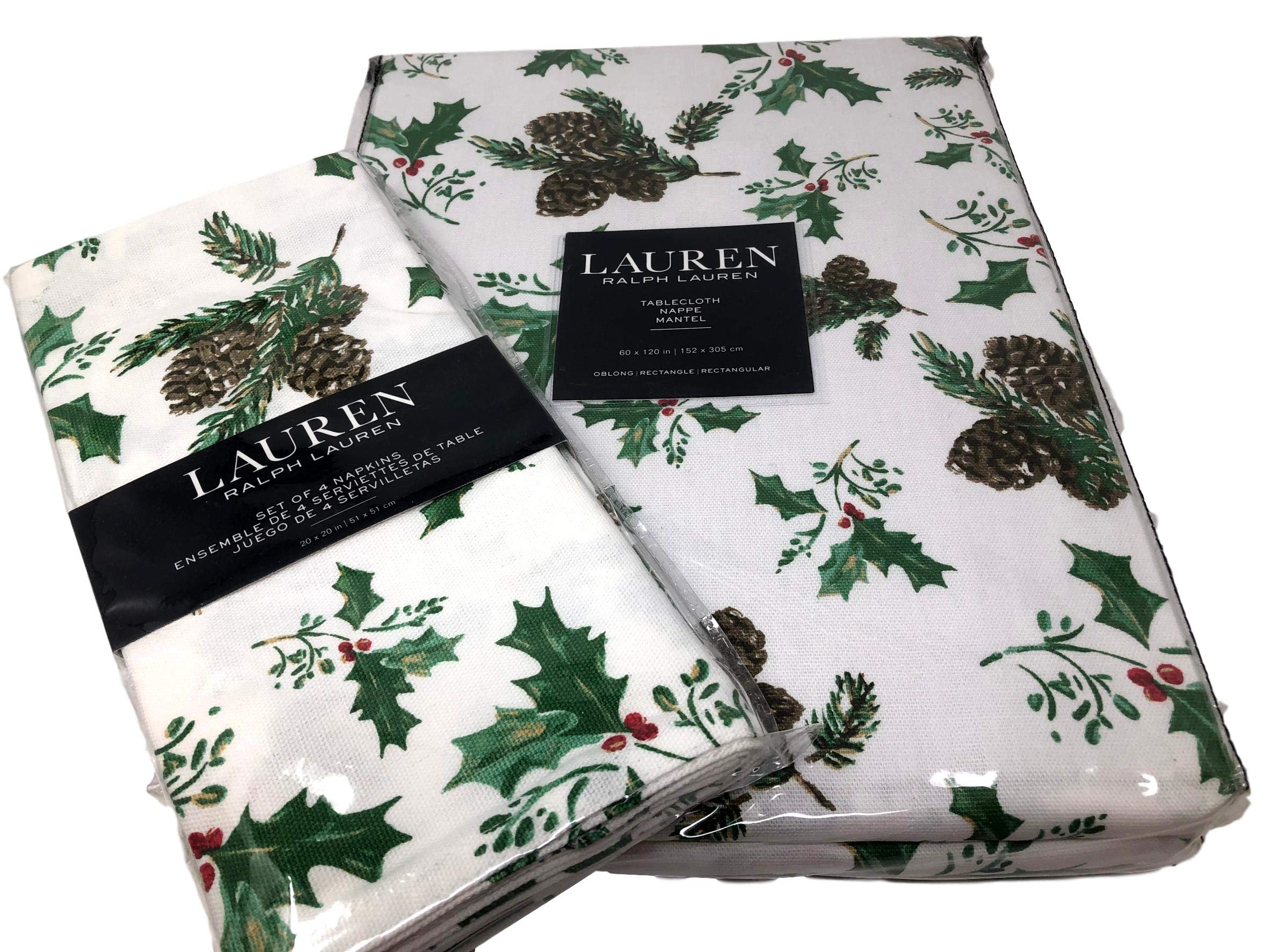 Christmas Tablecloth Set with Berries & Pinecones - 60x120