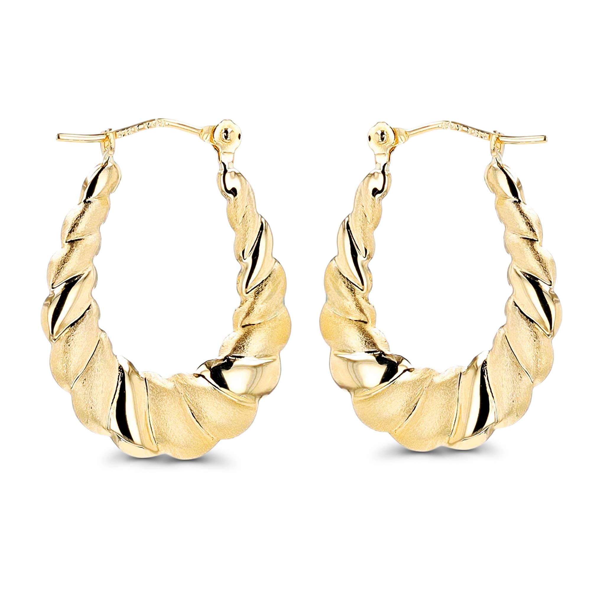 14K Solid Gold Twisted Shrimp Hoop Earrings for Women - Hypoallergenic Sensitive Ear Friendly Jewelry (2x21mm) | Elegant Everyday Wear & Special Occasion Gift