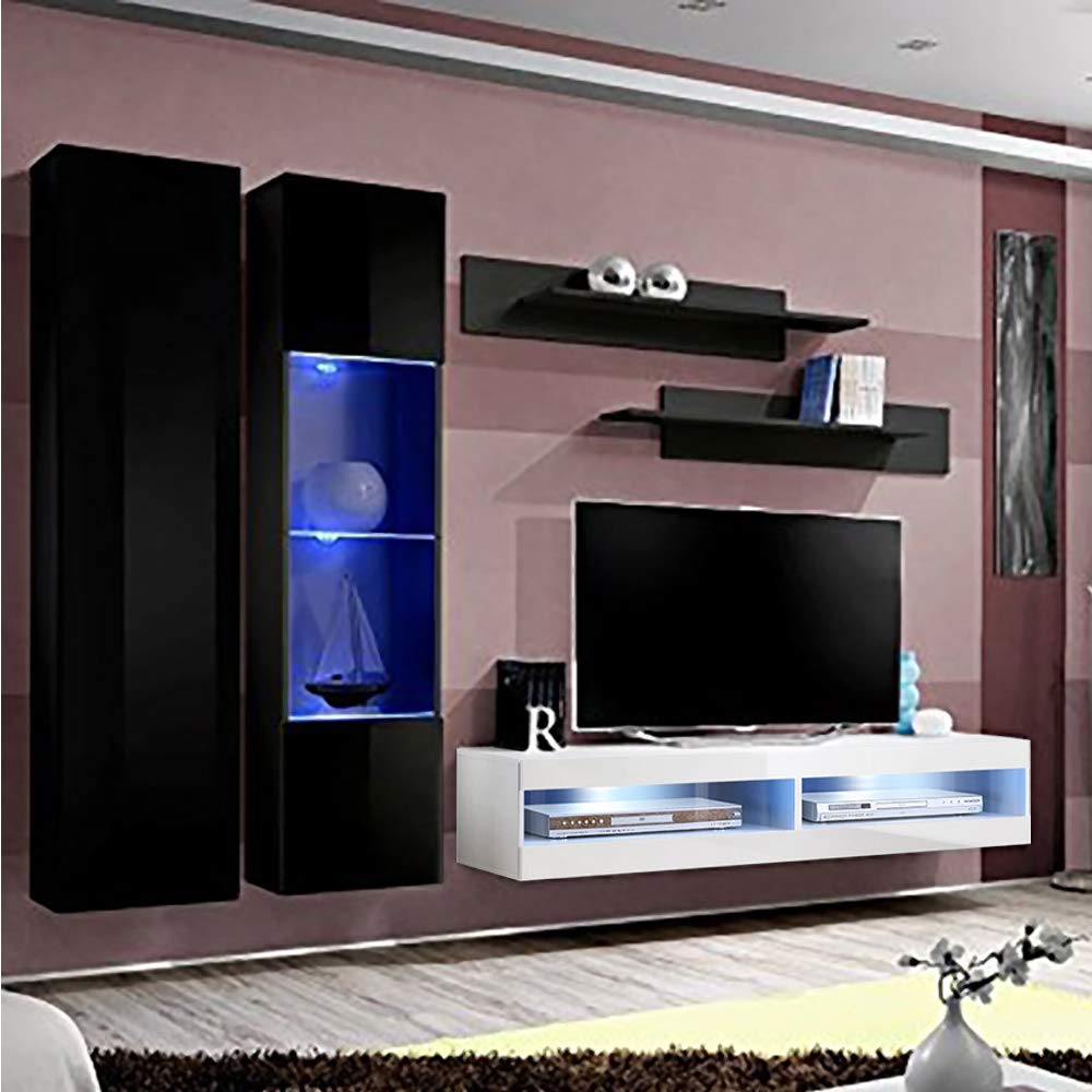 Modern Floating TV Stand with Storage & LED Lights - Wall-Mounted Entertainment Center for Bedroom & Living Room - A5 34