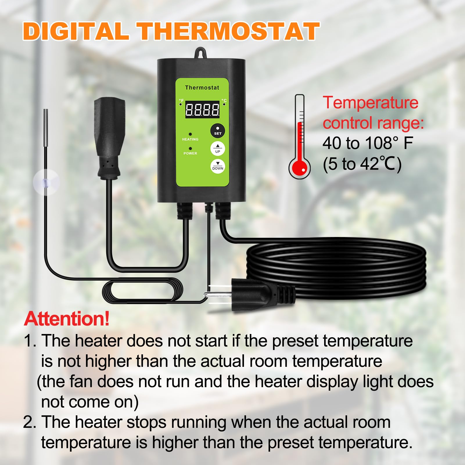1500W Digital Thermostat Greenhouse Heater - Portable Outdoor Space Heater for Greenhouses & Grow Tents with Fast Heating & Overheat Protection (Gold) | Perfect for Winter Plant Protection & Seedling Growth